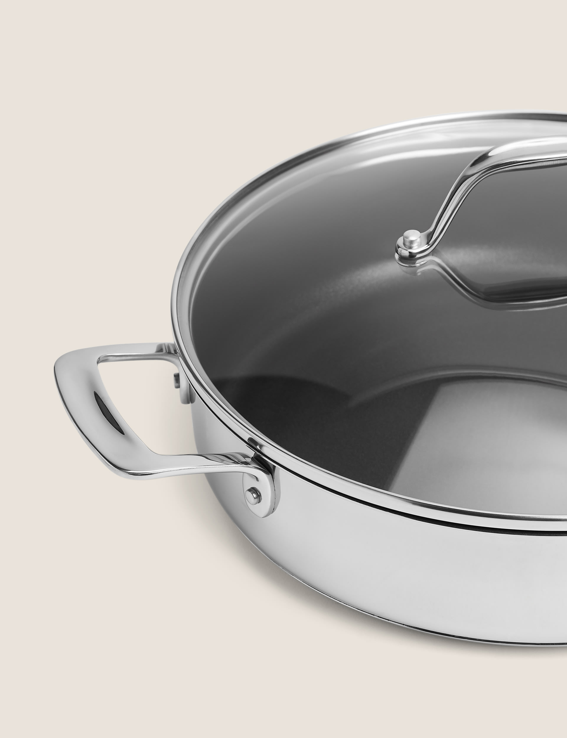 M&S Collection Stainless Steel 28cm Large Non-Stick Saut Pan - Silver, Silver