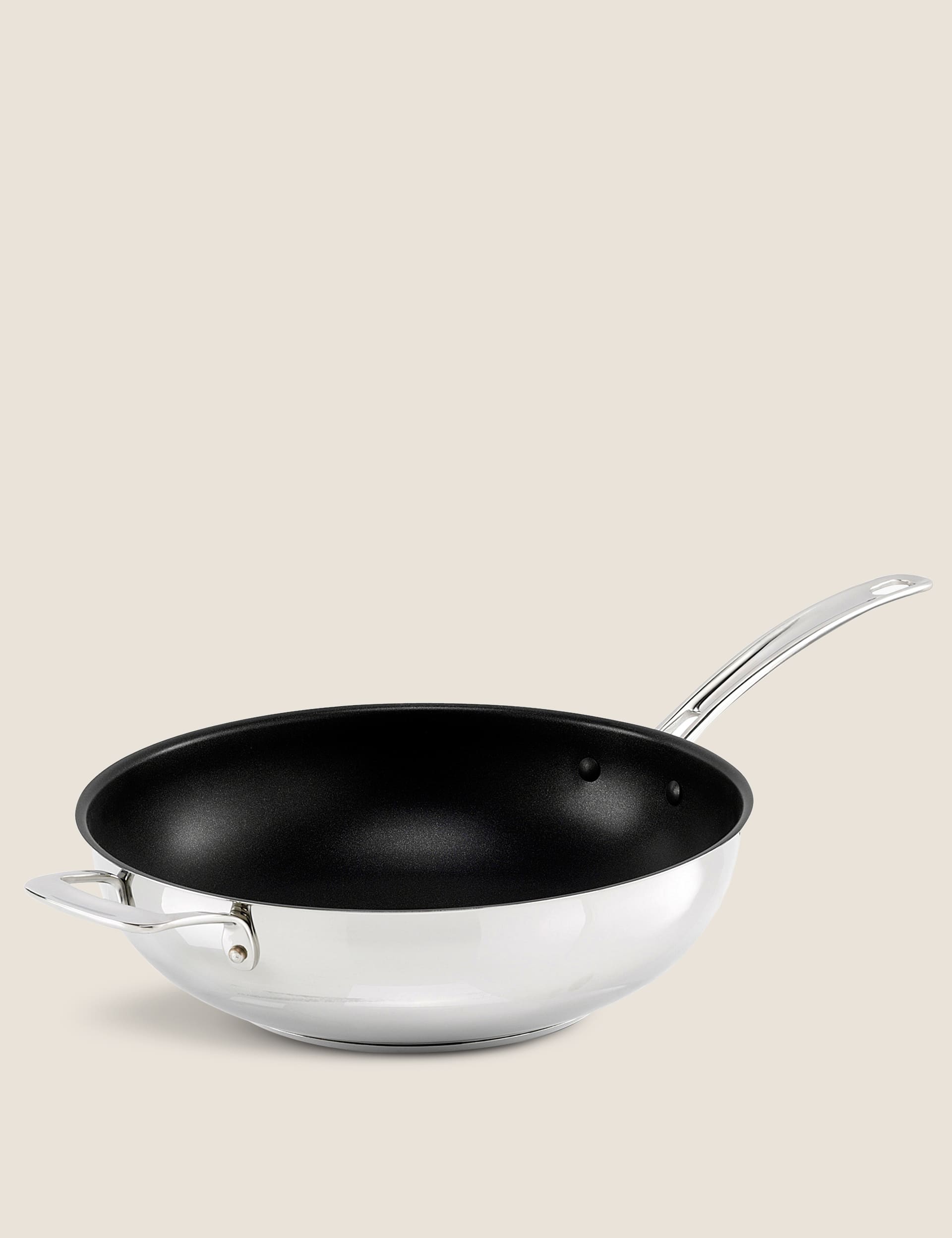 M&S Collection Stainless Steel 30cm Large Wok - Silver, Silver