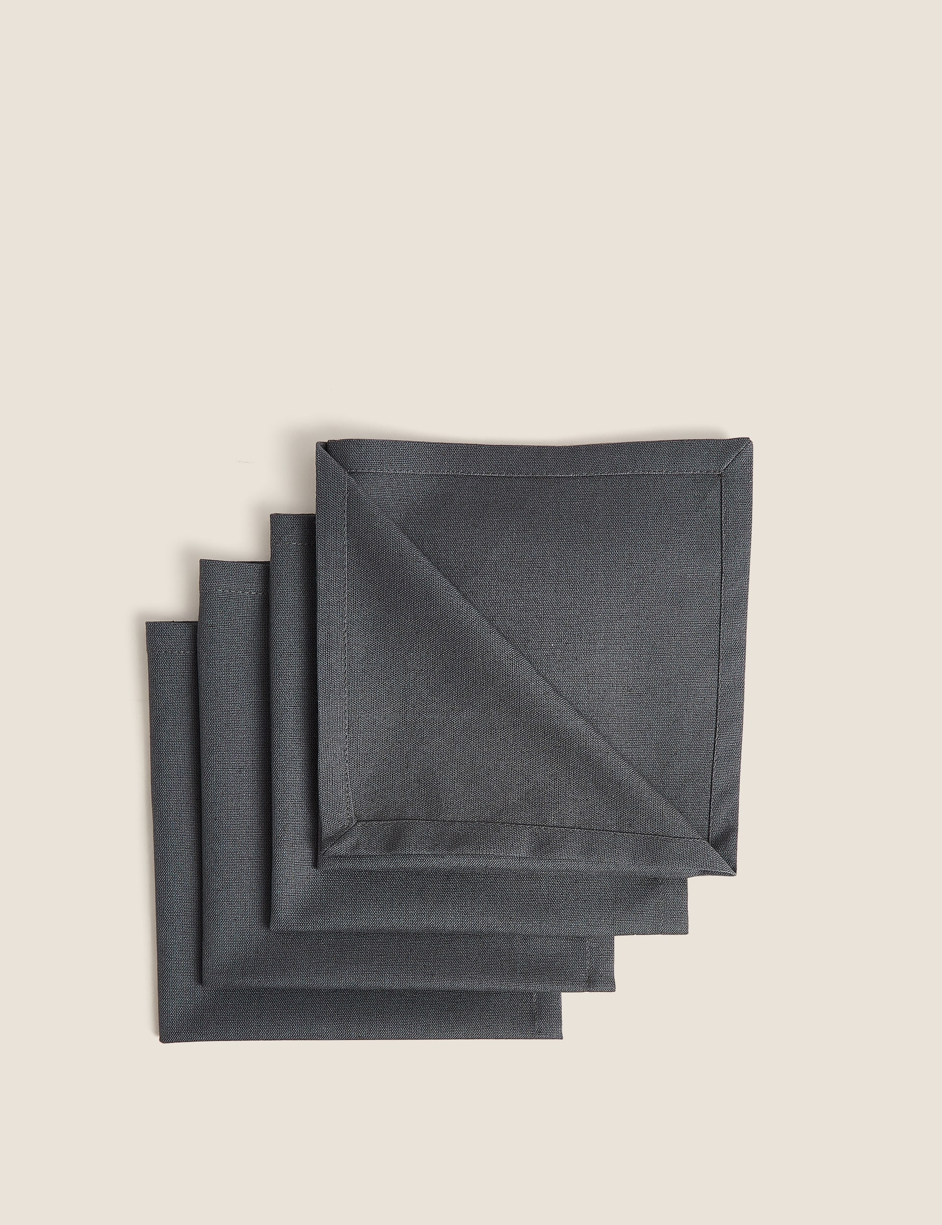 M&S Collection Set of 4 Cotton Rich Napkins with Linen - Grey, Natural,Grey