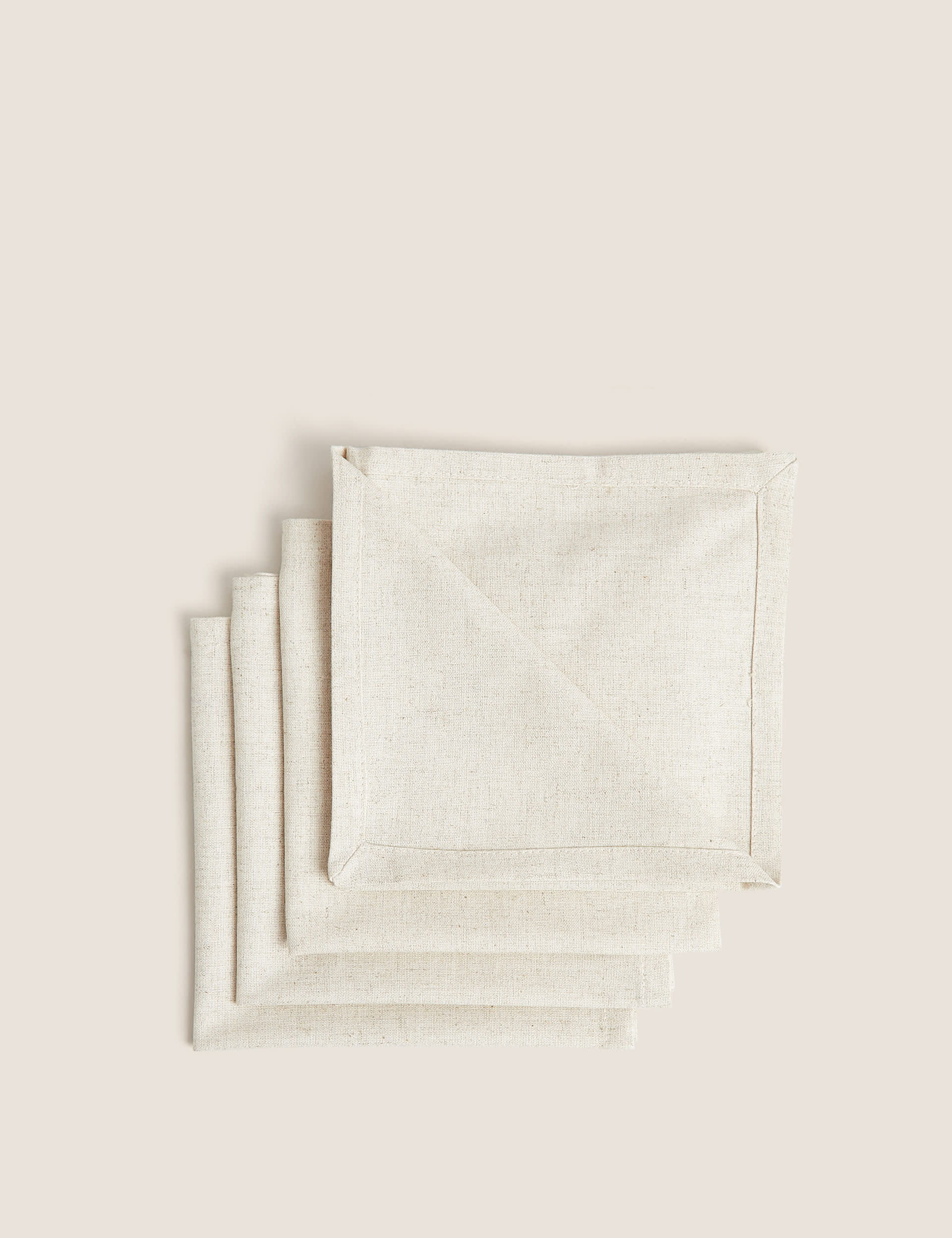 M&S Collection Set of 4 Cotton Rich Napkins with Linen - Natural, Grey,Burnt Orange,Natural