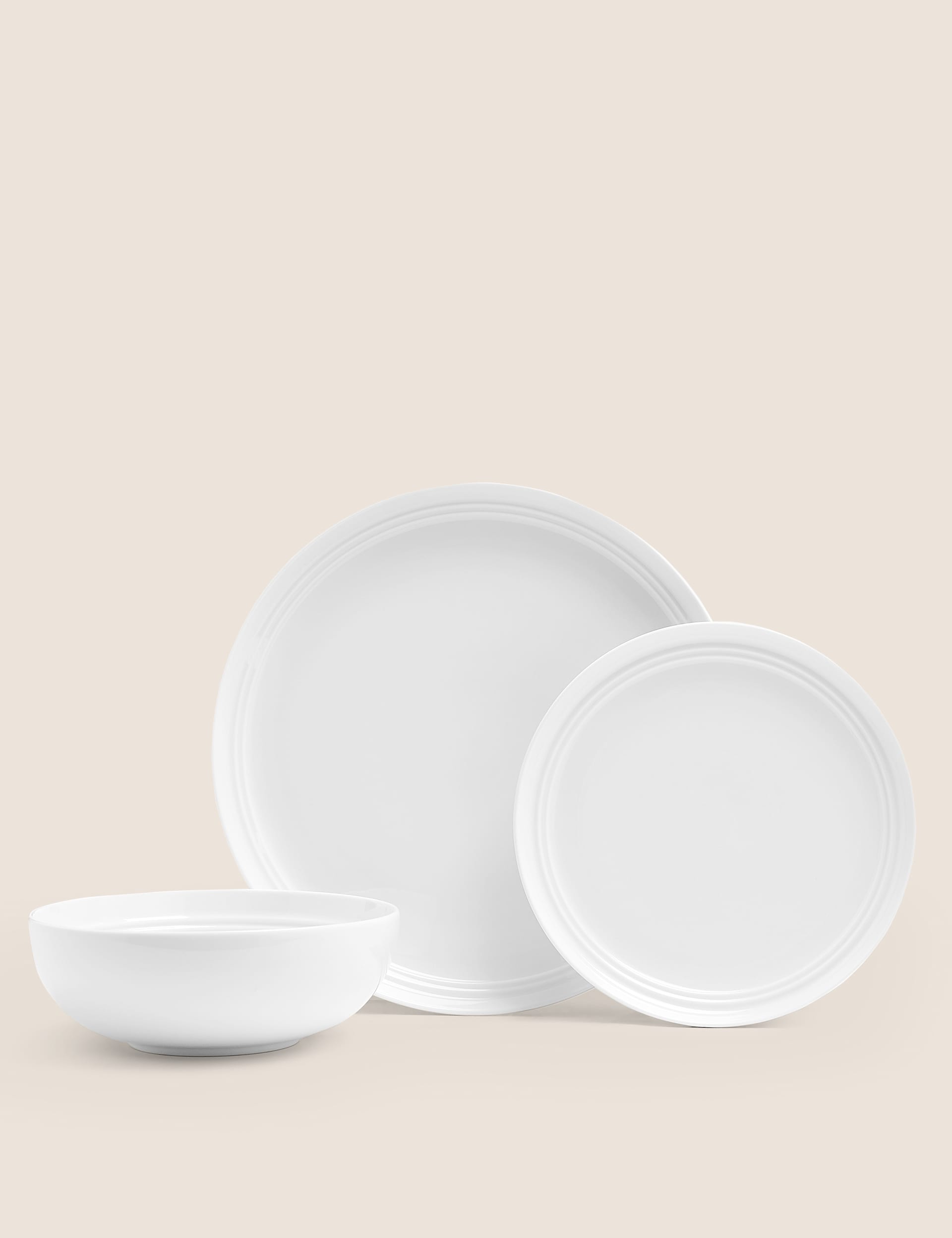 M&S Collection 12 Piece Marlowe Dinner Set - White, White,Light Grey