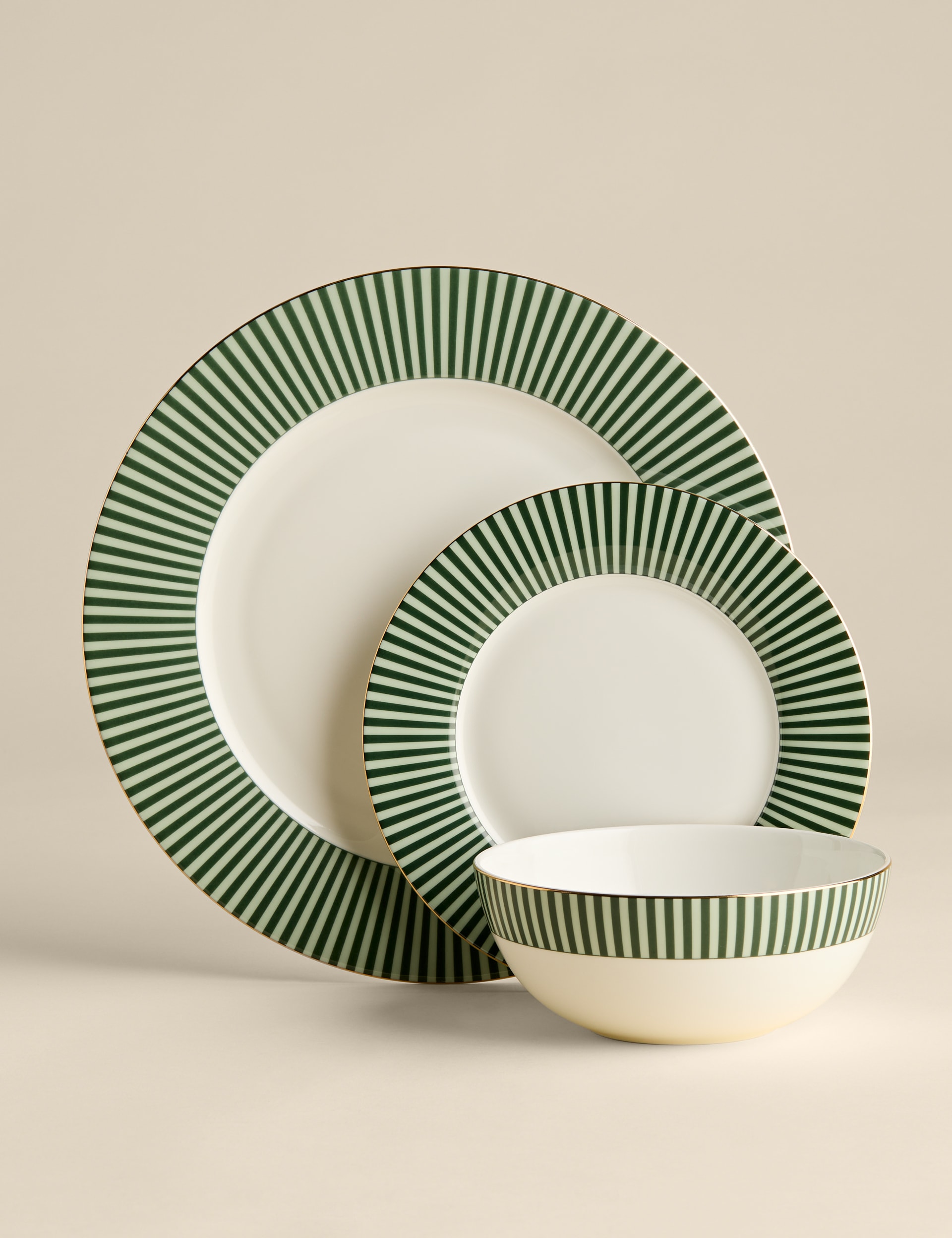 M&S Collection 12 Piece Hampton Dinner Set - Green, Green,Pink