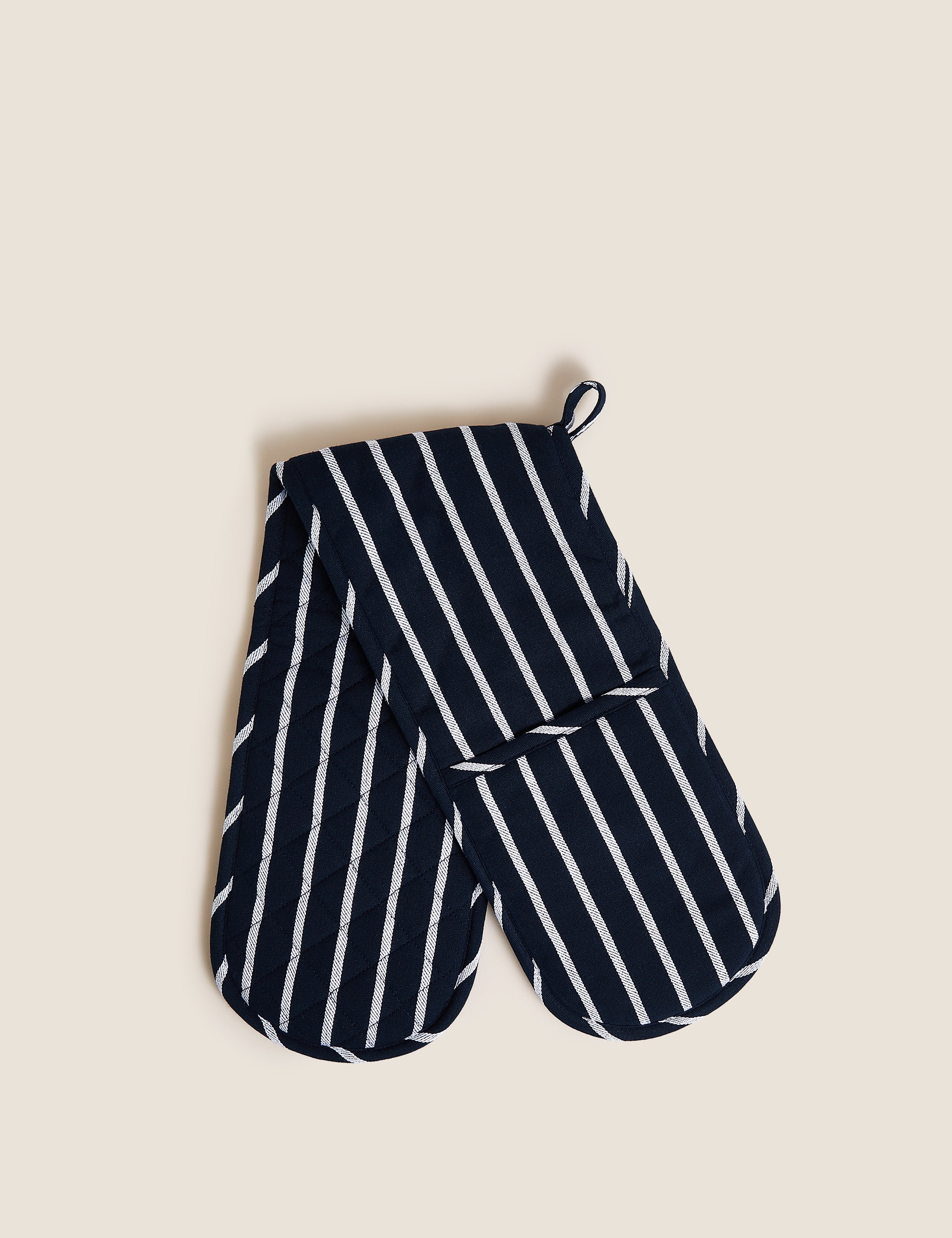 M&S Collection Striped Double Oven Glove - Navy, Navy,Grey