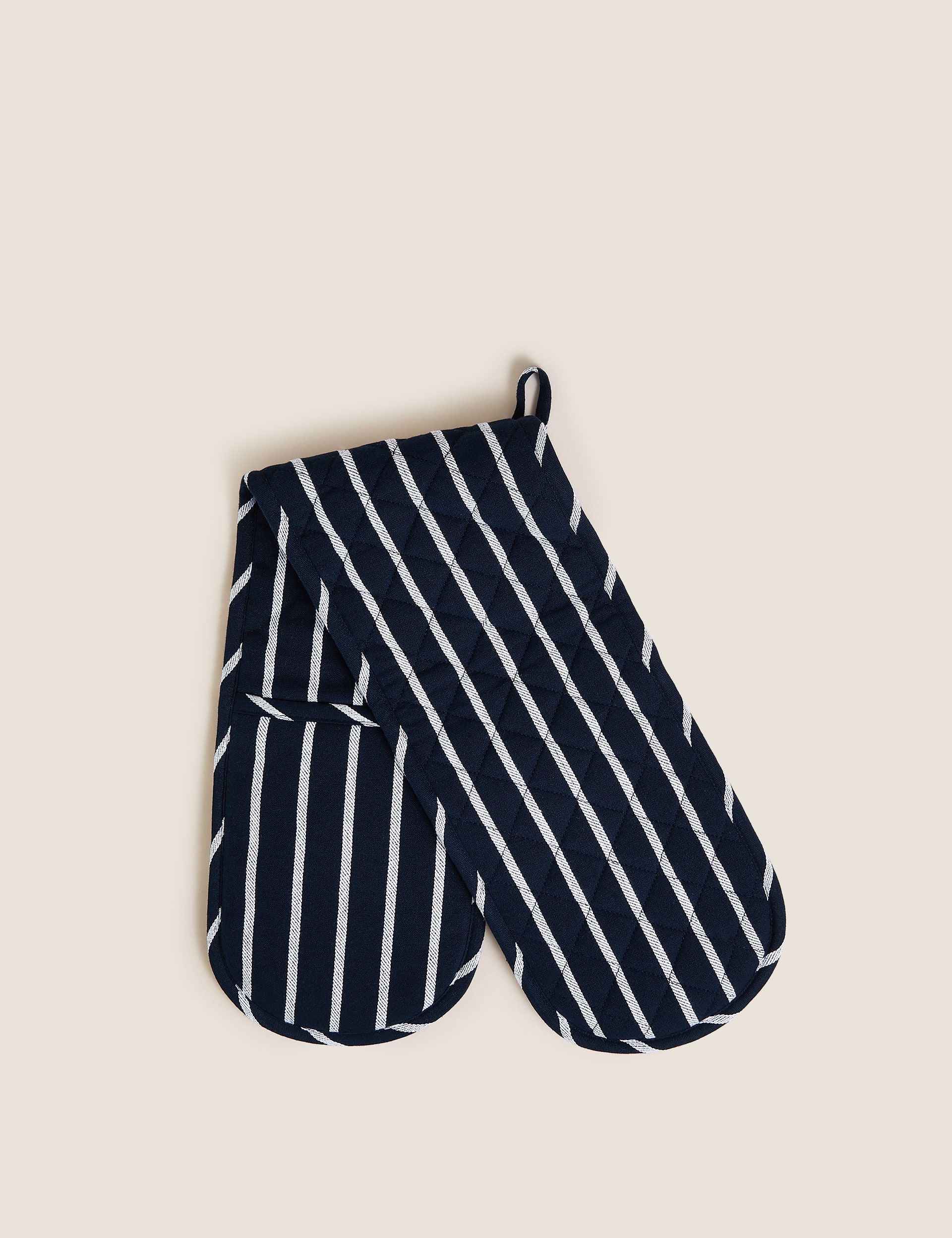 M&S Collection Striped Double Oven Glove - Navy, Grey,Navy