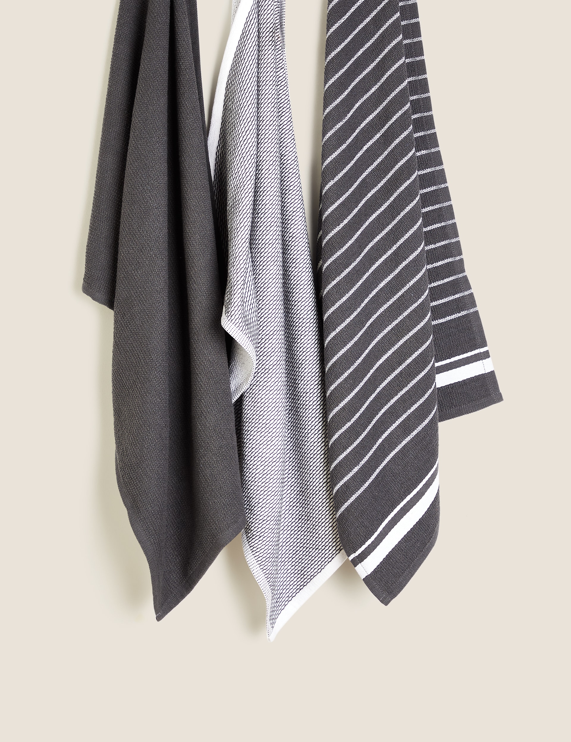 M&S Collection Set of 3 Cotton Rich Tea Towels - Dark Grey, Dark Grey,Dark Green,Terracotta,Blue,Neu