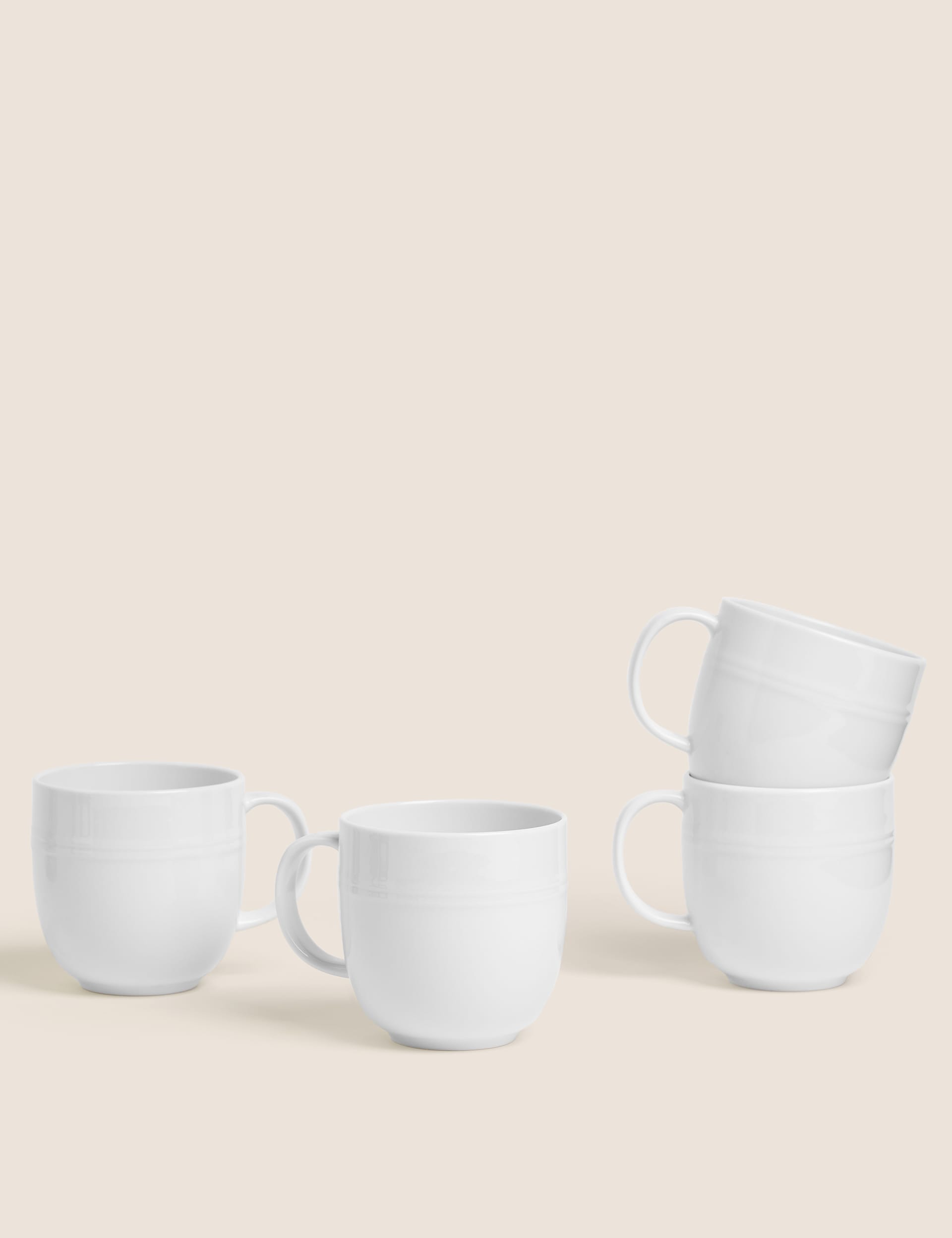 M&S Collection Set of 4 Marlowe Mugs - White, Light Grey,White