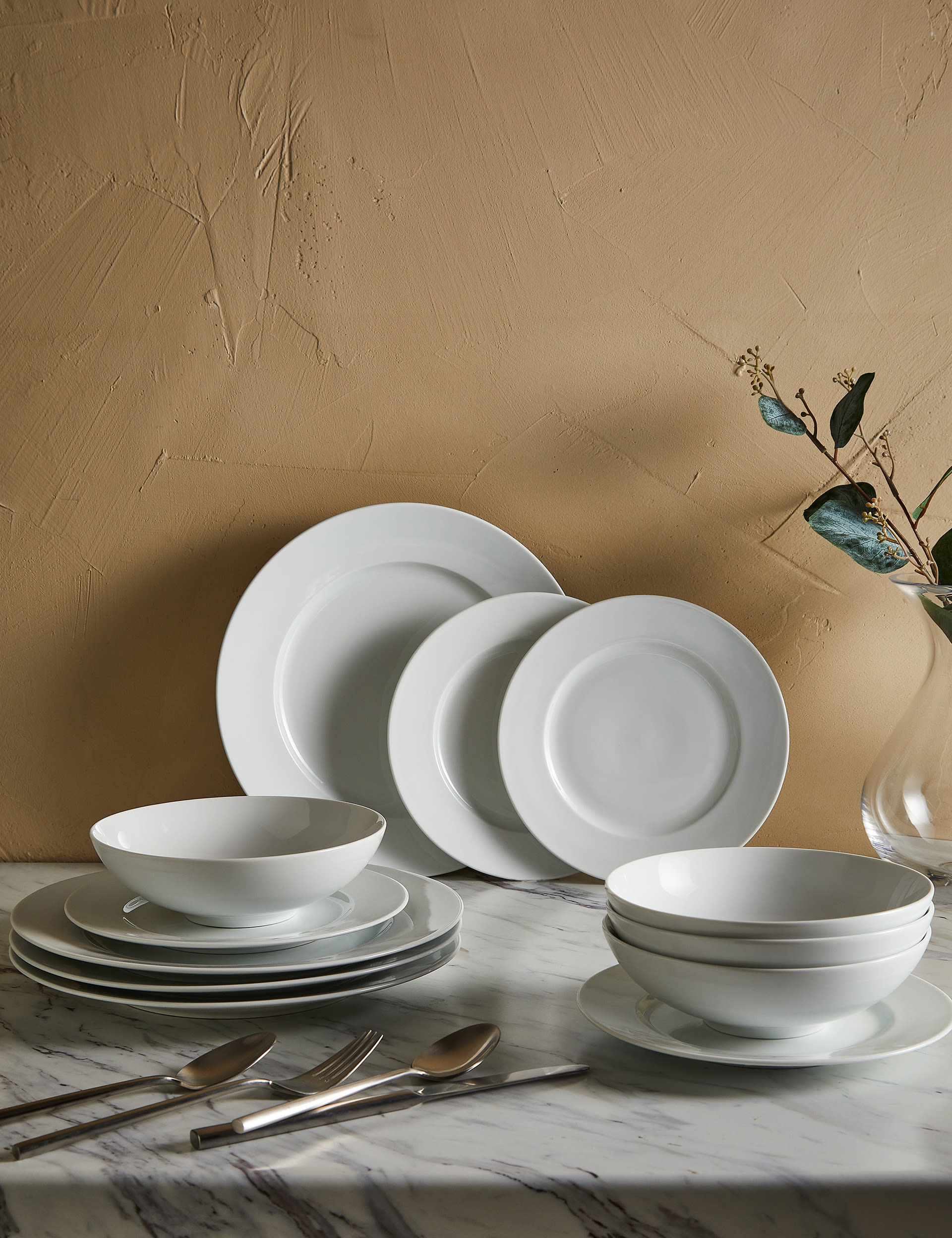 M&S Collection 12 Piece Maxim Dinner Set - White, White