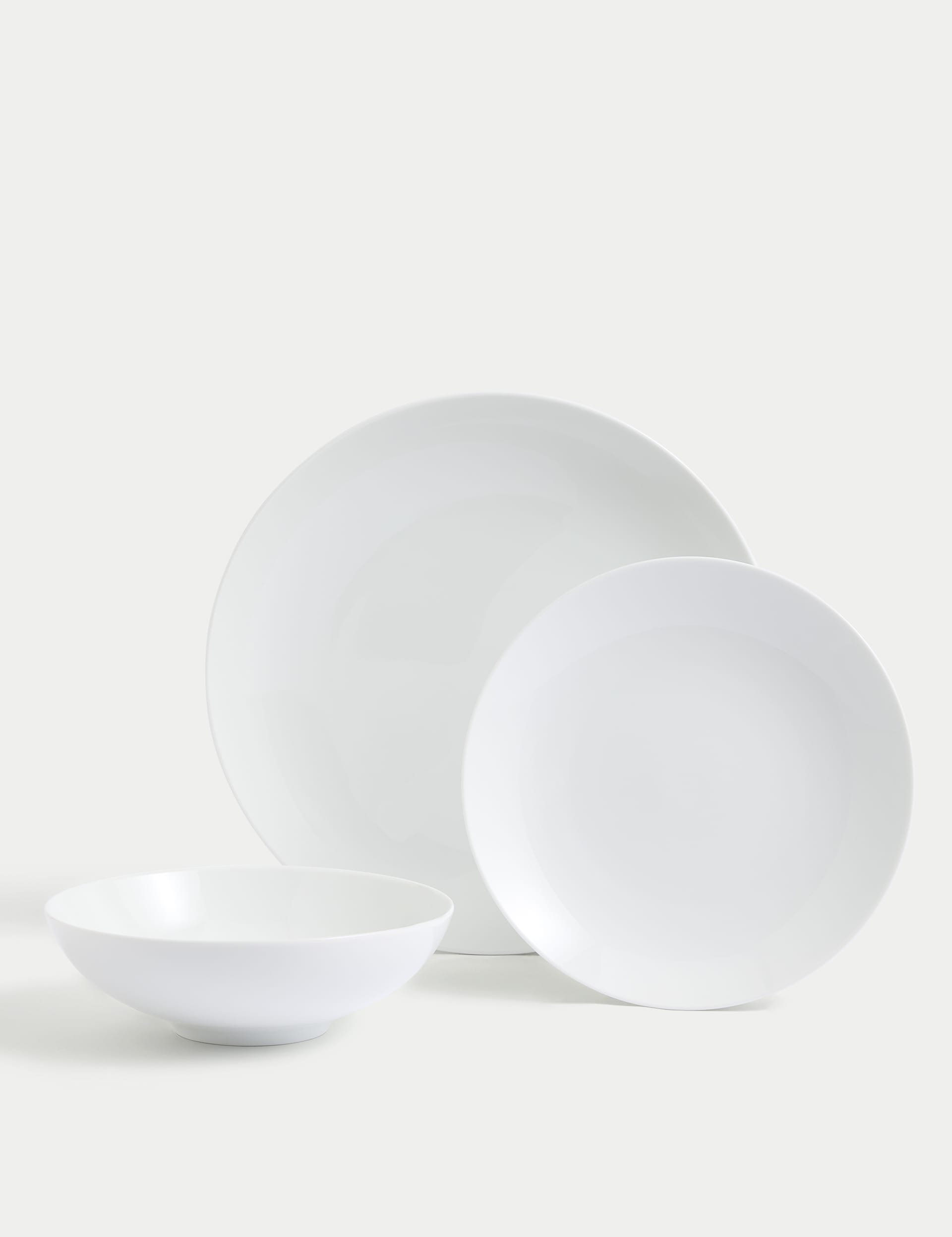 M&S Collection 12 Piece Maxim Coupe Dinner Set - White, White