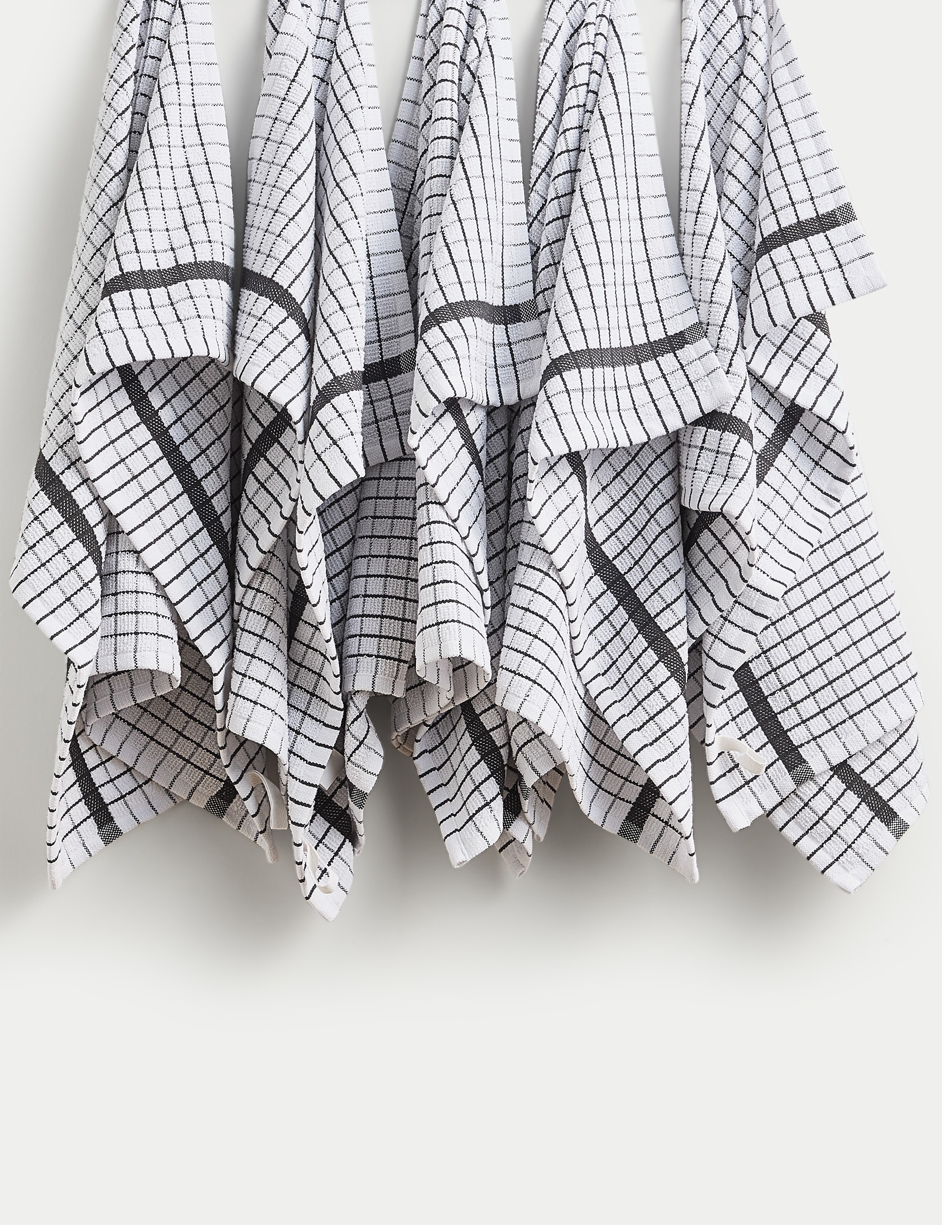 M&S Collection Set of 5 Checked Terry Tea Towels - Dark Grey, Dark Green,Dark Grey,Blue,Terracotta,N