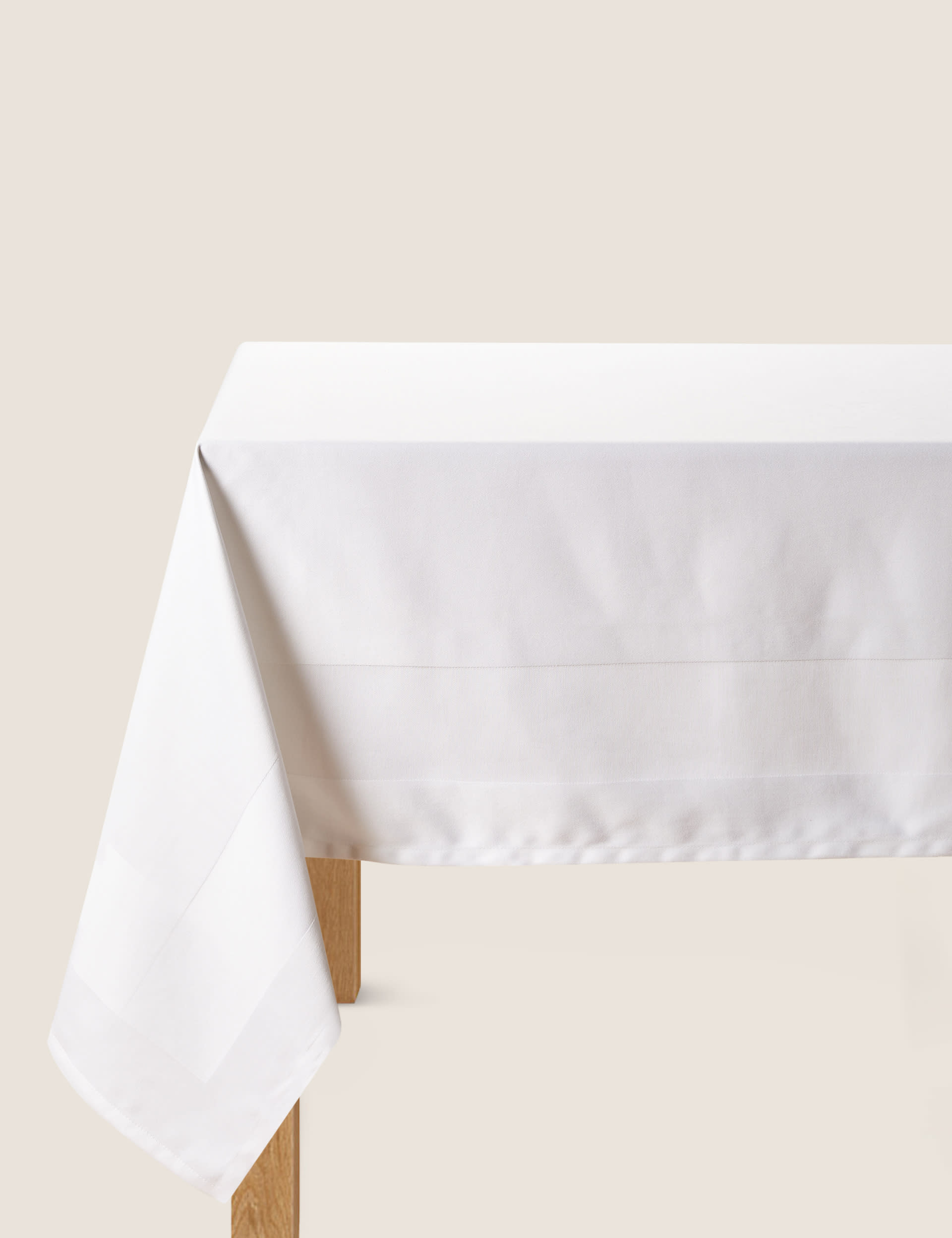 M&S Collection Pure Cotton Sateen Tablecloth - White, White