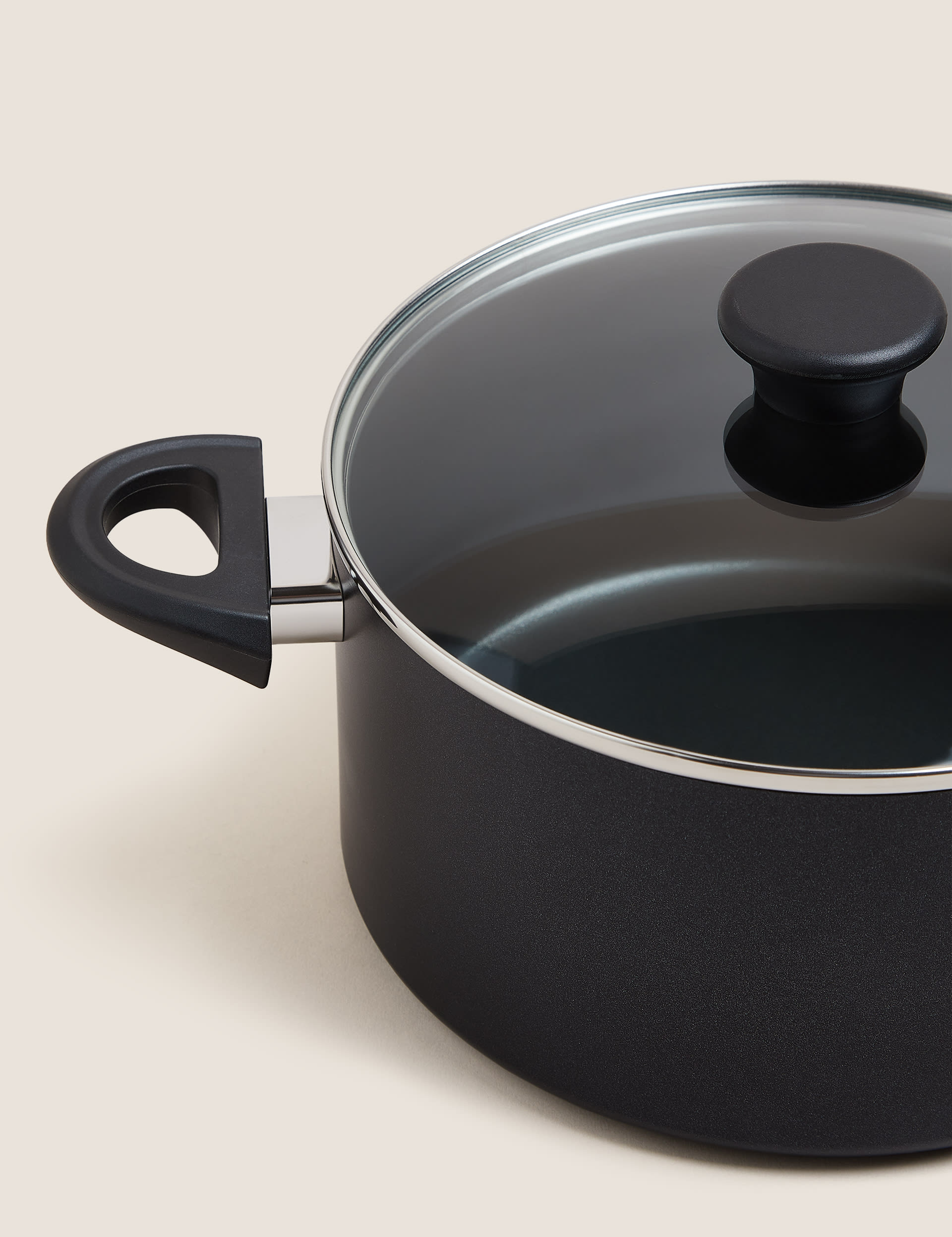 M&S Collection Aluminium 24cm Medium Non-Stick Stock Pot - Black, Black