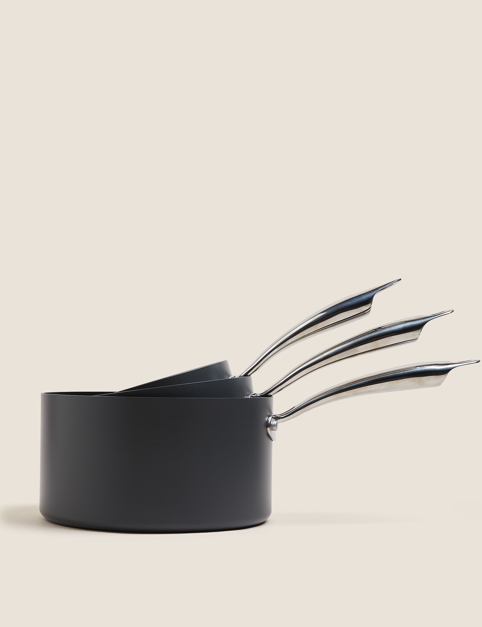 M&S Chef 3 Piece Hard Anodised Pan Set - Black Mix, Black Mix