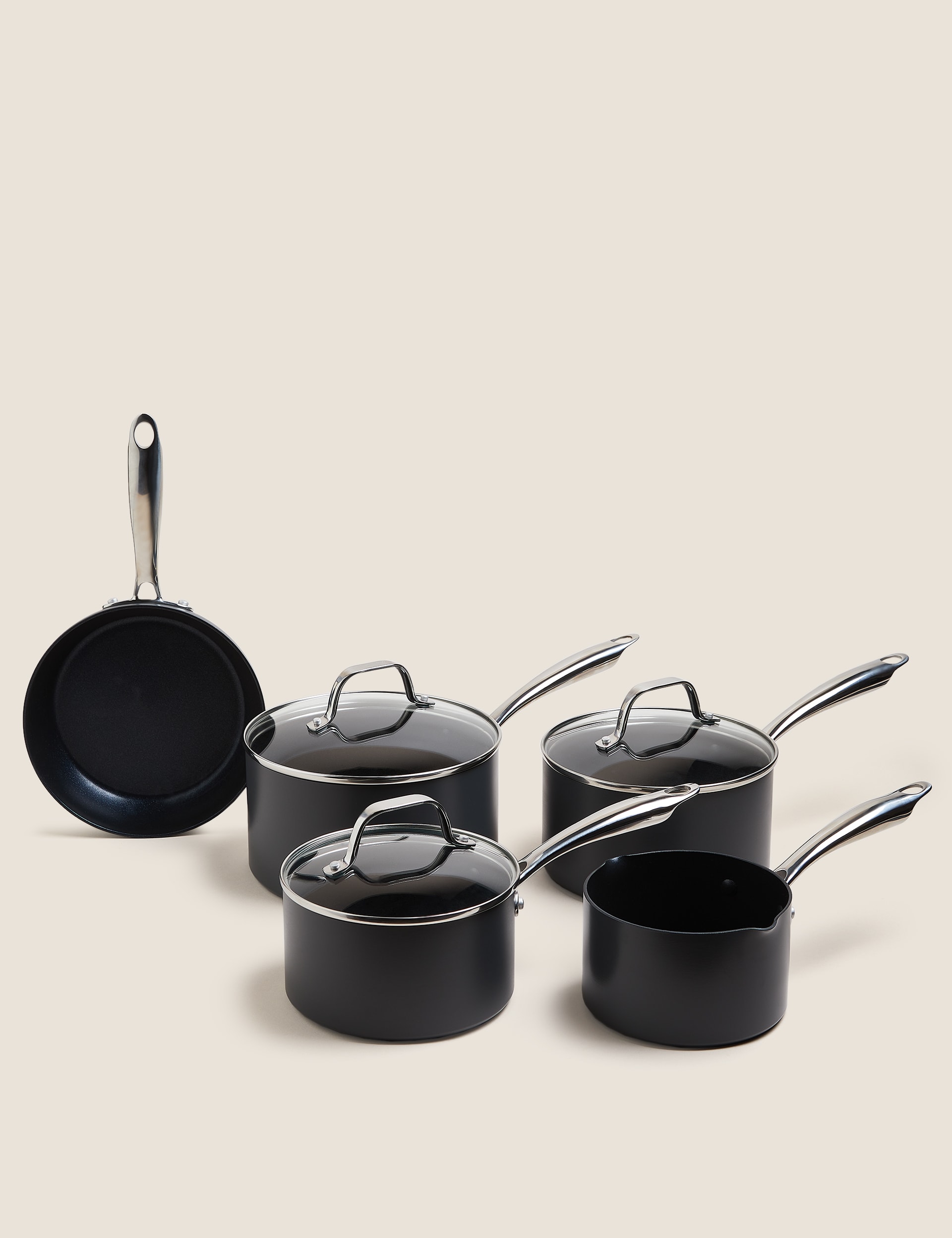 M&S Chef 5 Piece Hard Anodised Pan Set - Black Mix, Black Mix