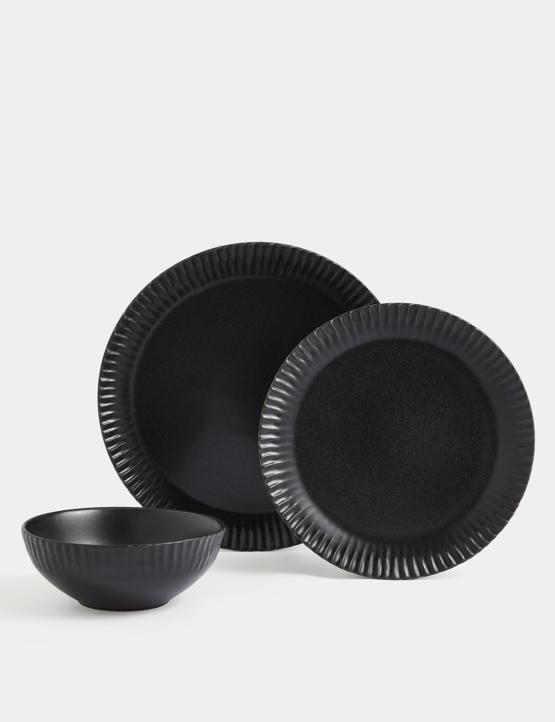 M&S Collection 12 Piece Textured Edge Dinner Set - Black, Black