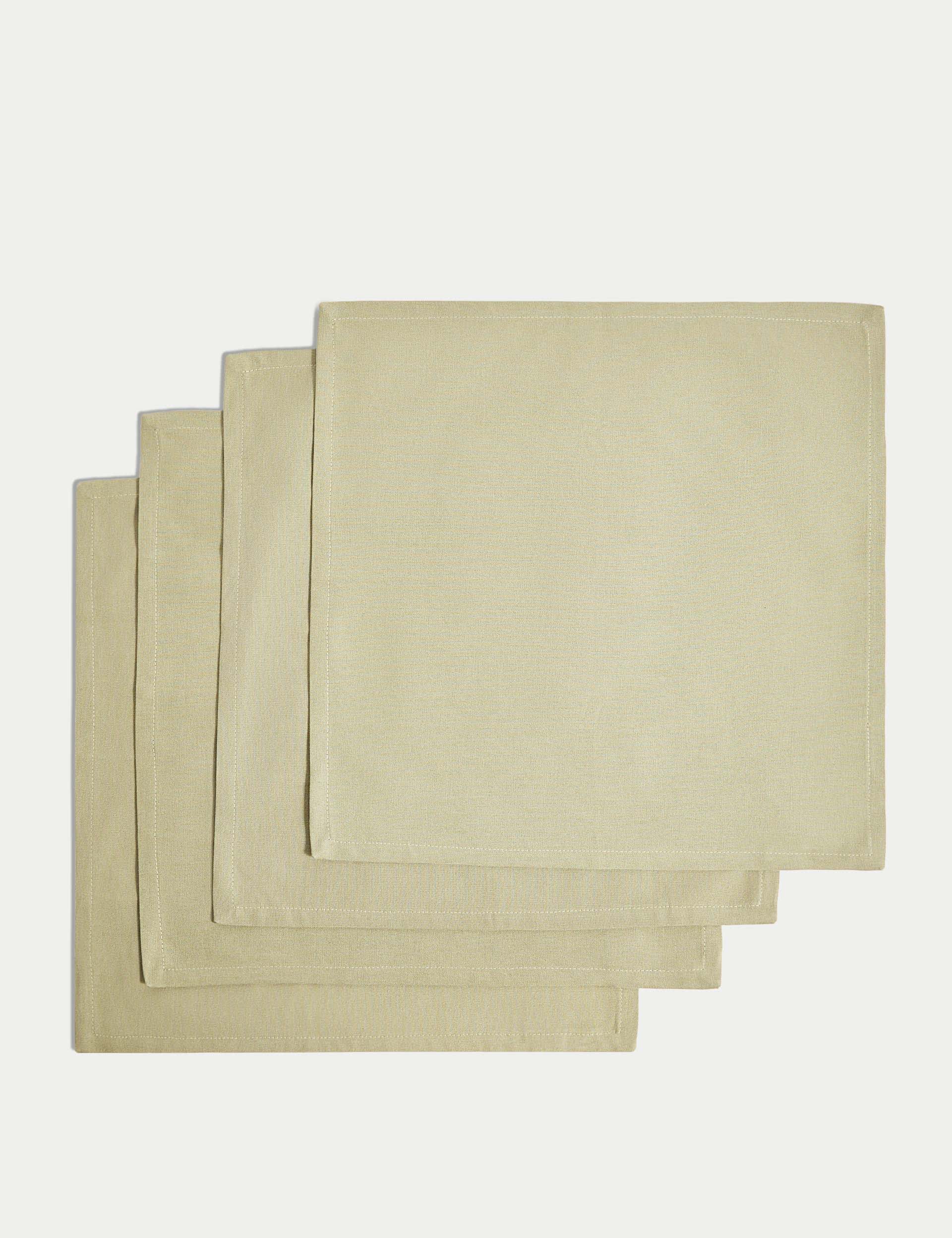 M&S Collection Set of 4 Pure Cotton Napkins - Sage, Natural,Sage