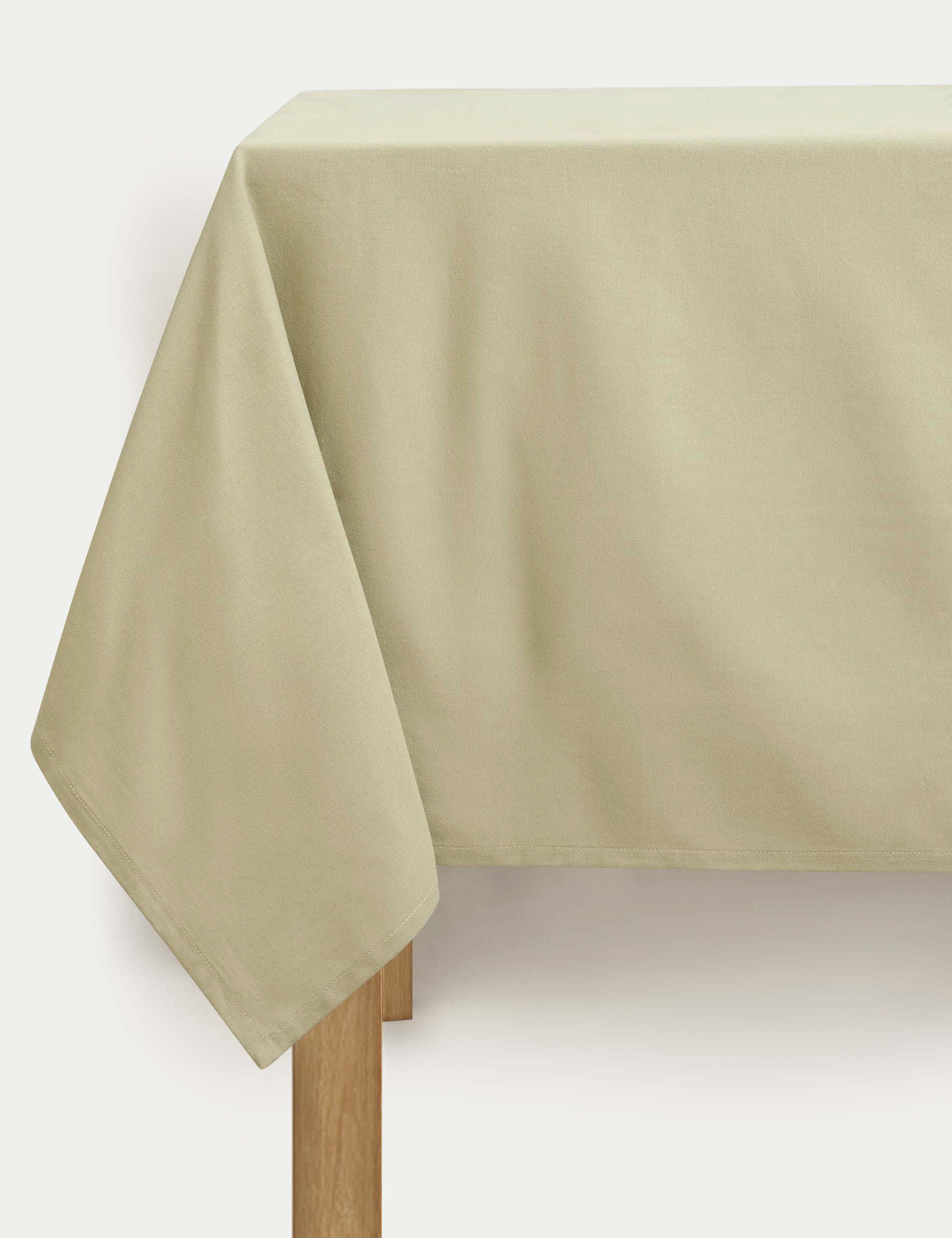 M&S Collection Pure Cotton Tablecloth - Natural, Sage,Natural