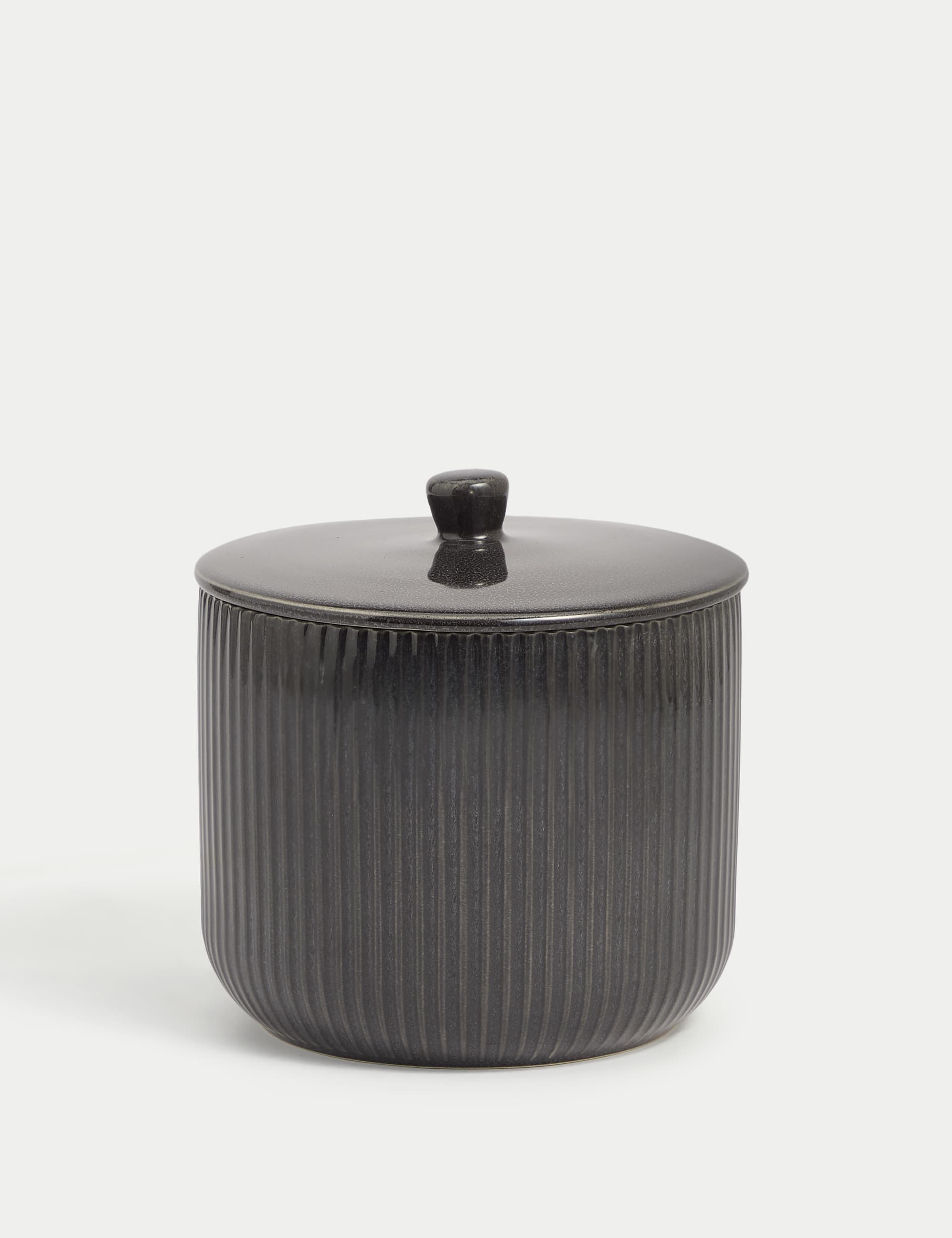 M&S Collection Wide Ribbed Glazed Storage Jar - Charcoal, Charcoal,Cream