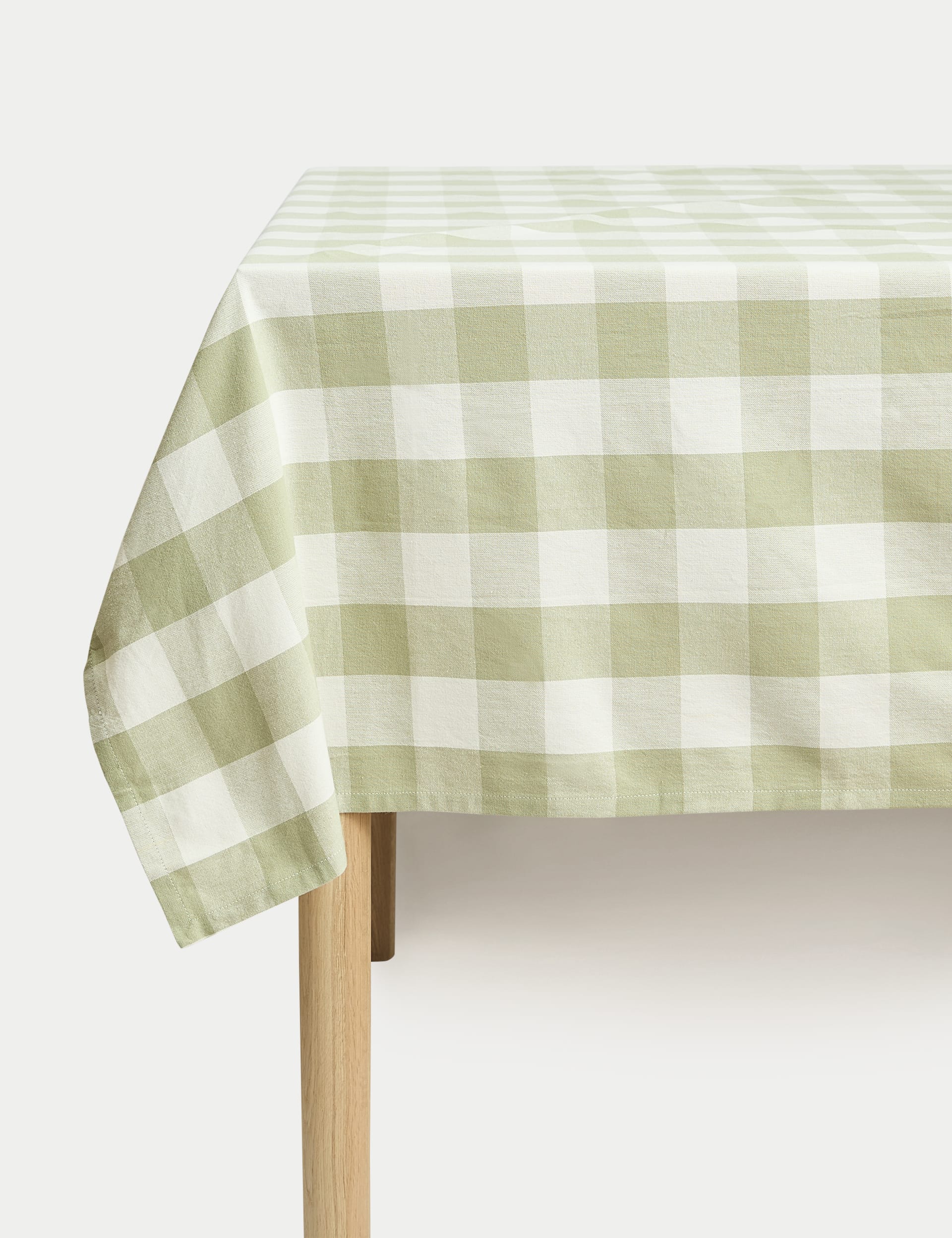 M&S Collection Pure Cotton Gingham Tablecloth - Green, Green,Natural,Blush Pink