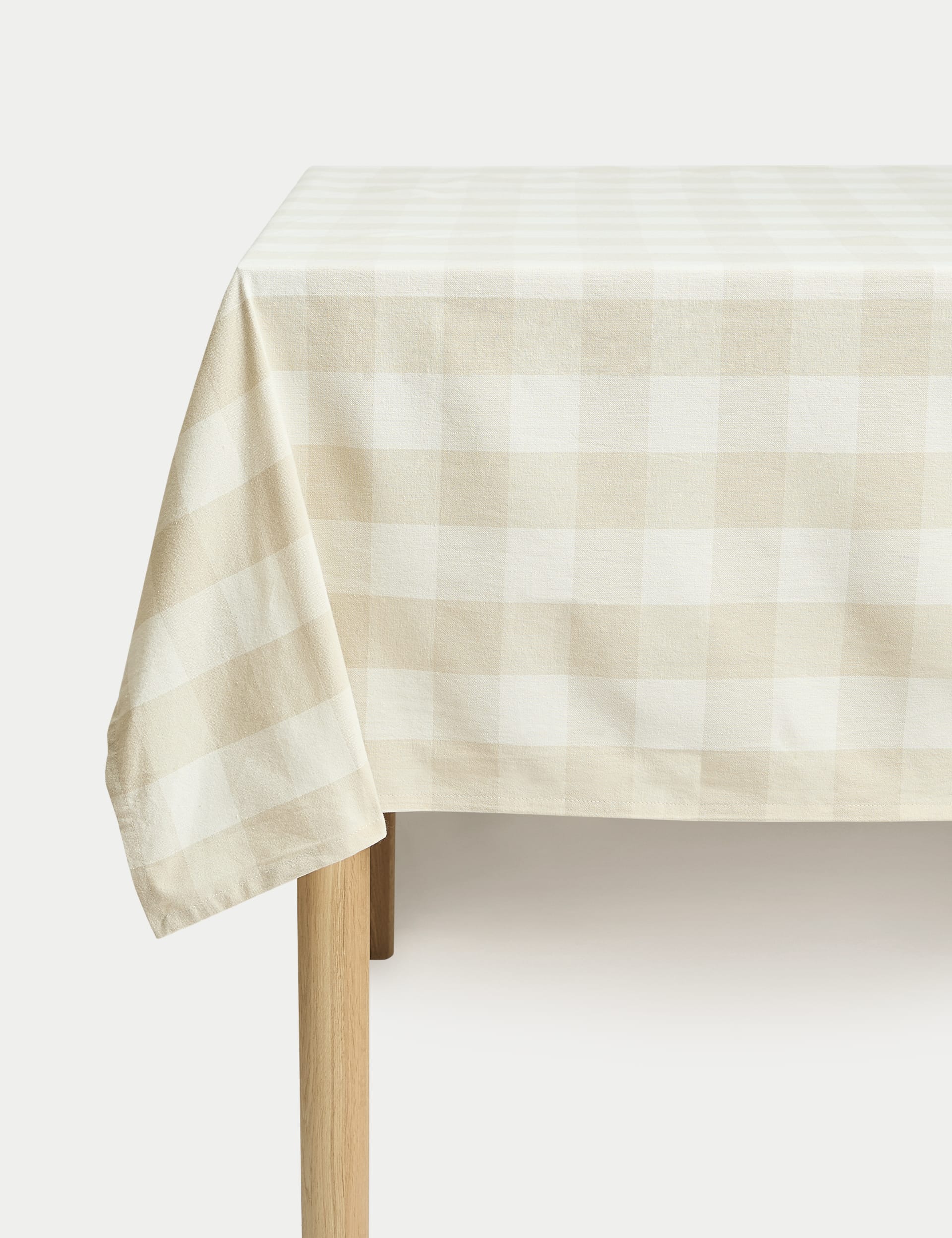 M&S Collection Pure Cotton Gingham Tablecloth - Natural, Green,Natural,Blush Pink