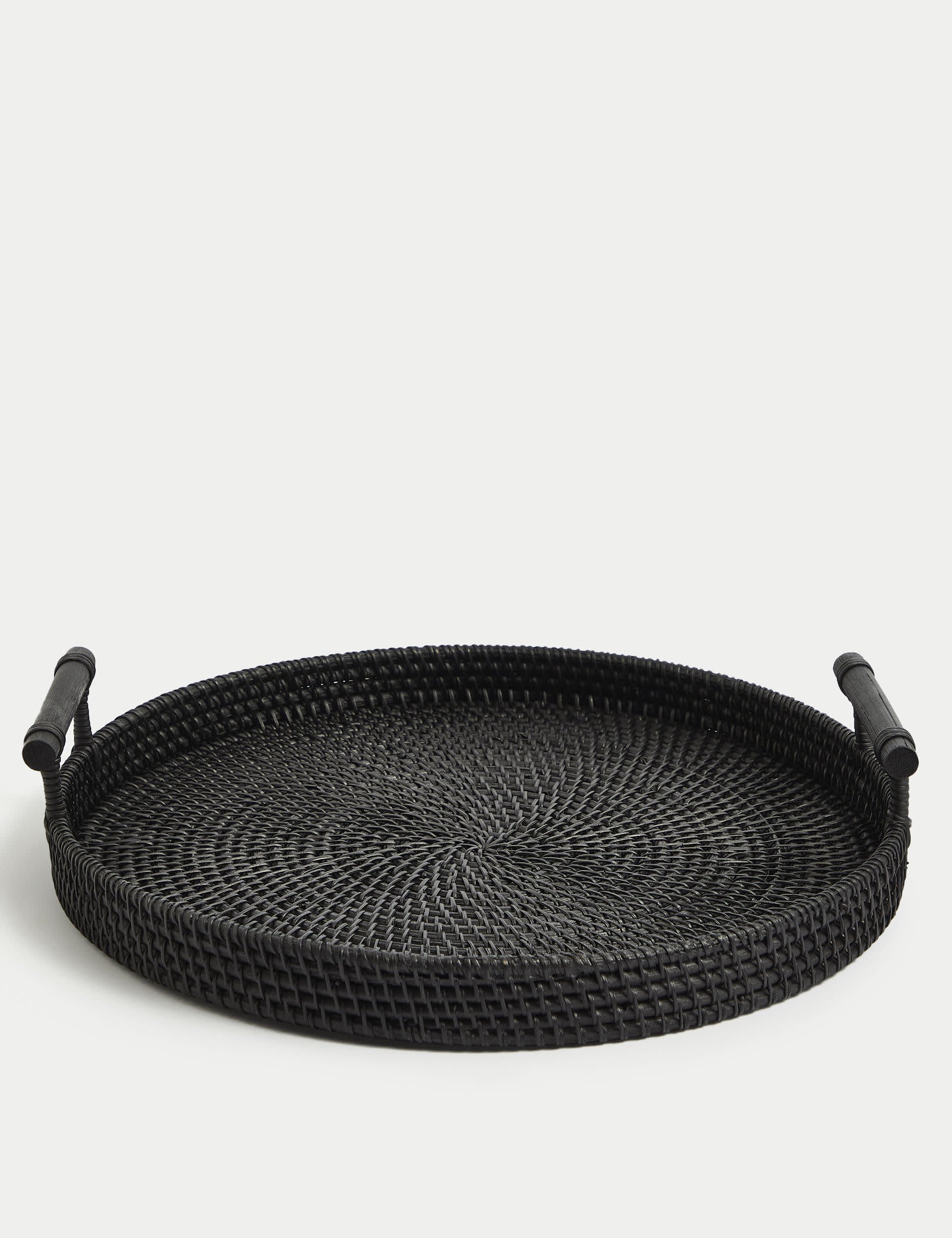 M&S Collection Rattan Tray - Black, Black