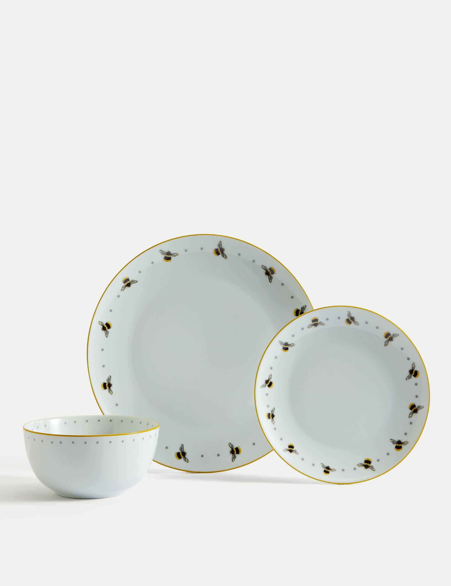 M&S Collection 12 Piece Bee Dinner Set - Yellow, Yellow