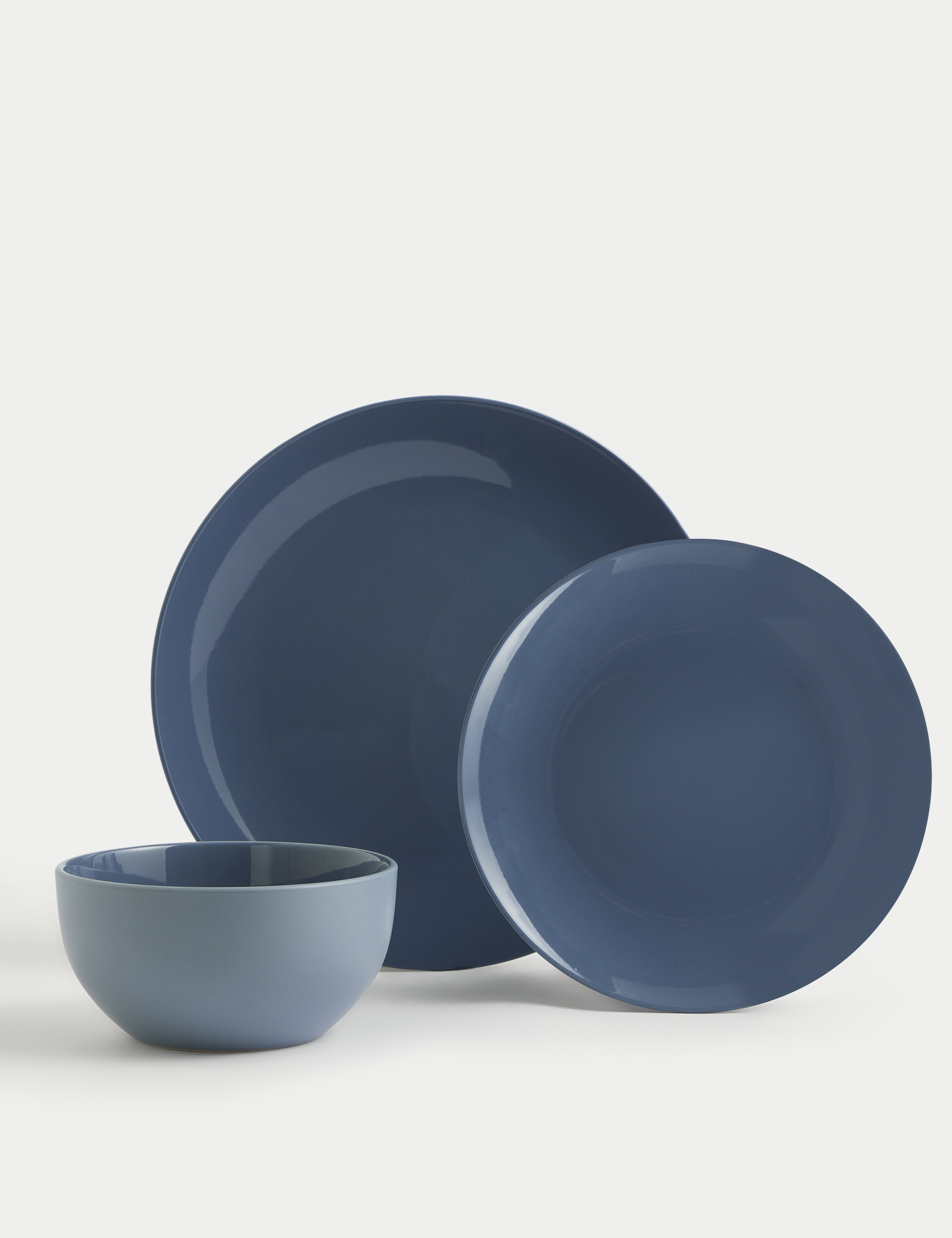 M&S Collection 12 Piece Everyday Stoneware Dinner Set - Bright Blue, Sage,Bright Blue,Natural