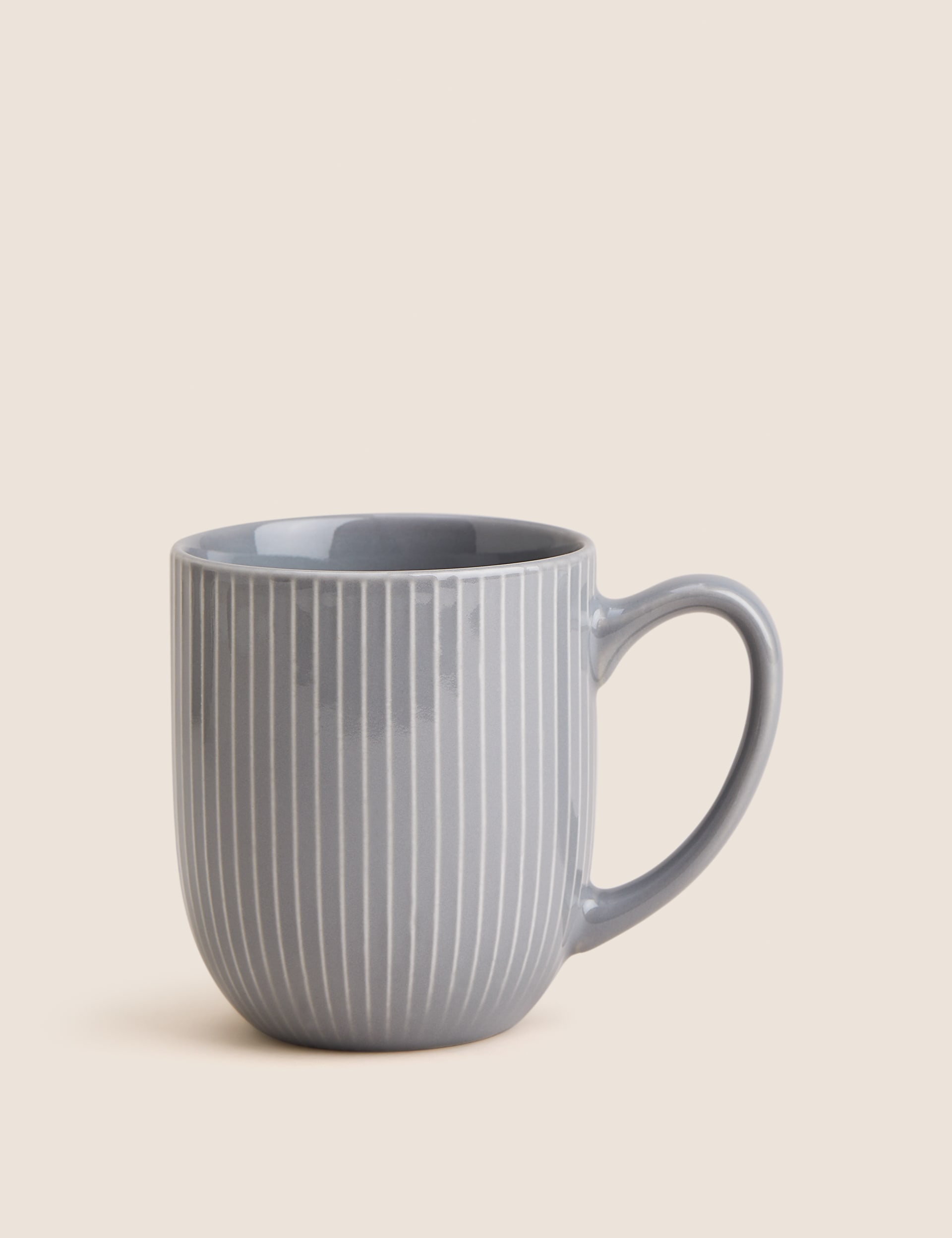 M&S Collection Set of 4 Ribbed Glazed Mugs - Grey, Grey,Blue