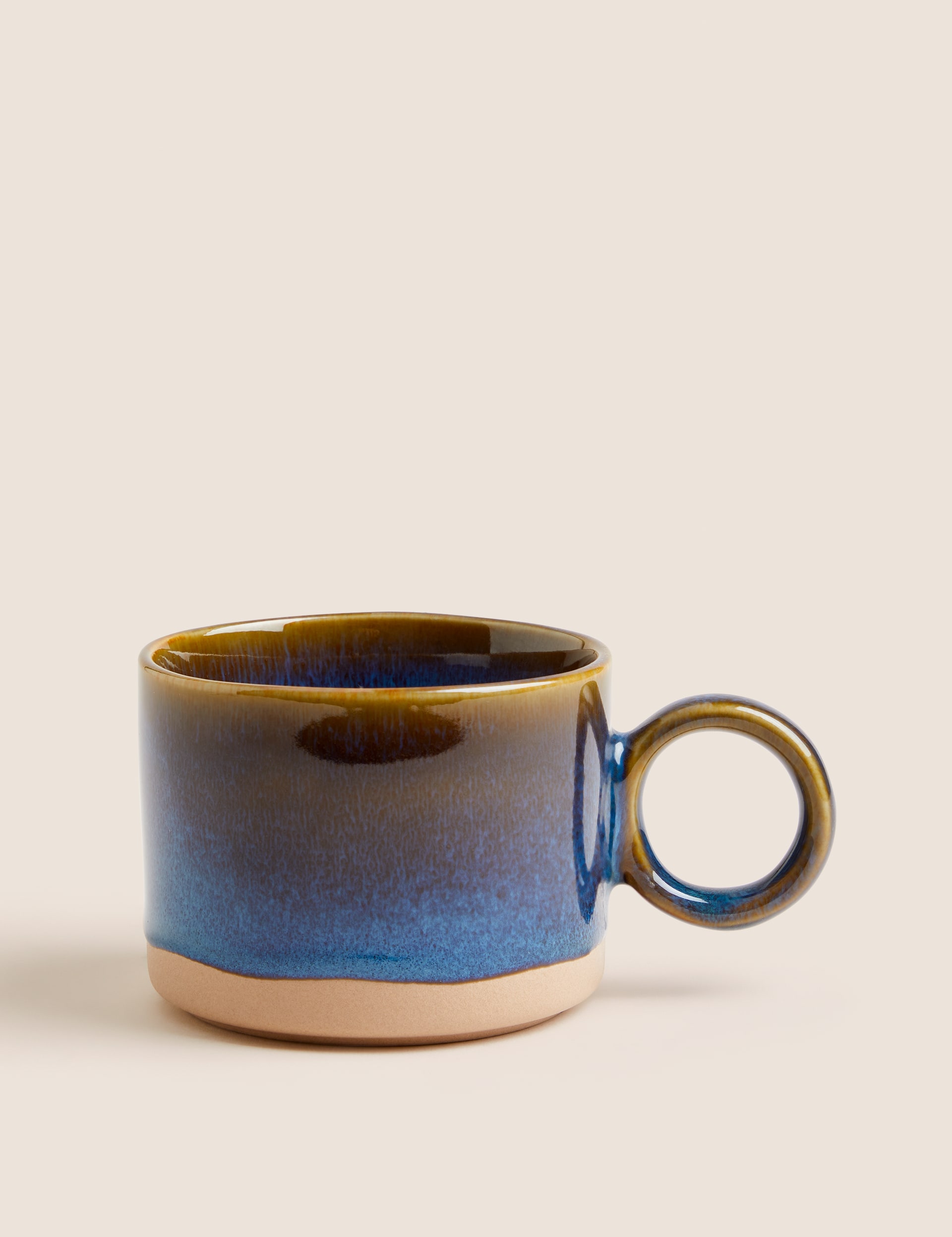 M&S X Fired Earth Stoneware Mug - Blue, Charcoal,Ochre,Blue