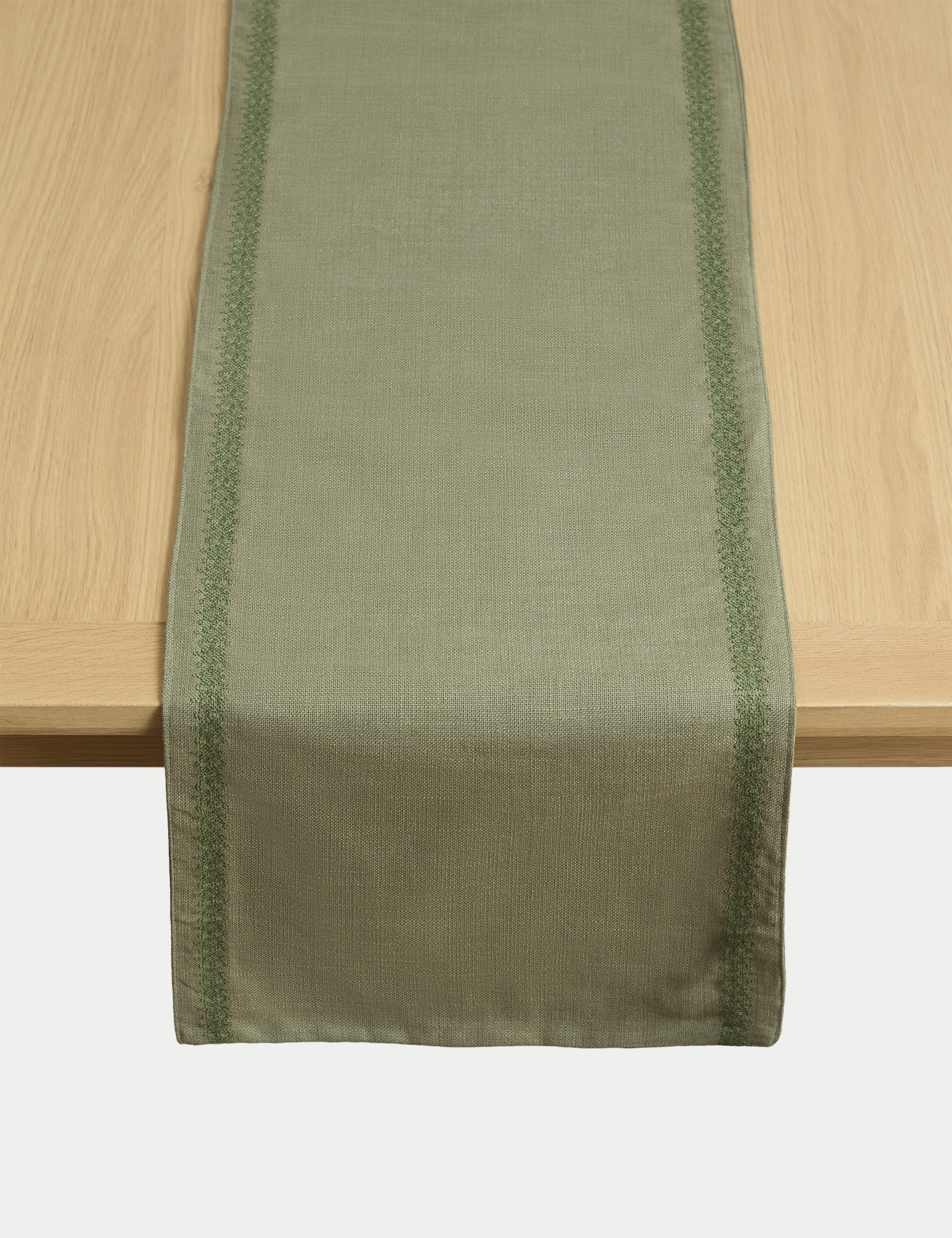 M&S X Fired Earth Pure Cotton Embroidered Table Runner - Ochre, Ochre,Natural,Green,Dark Blue