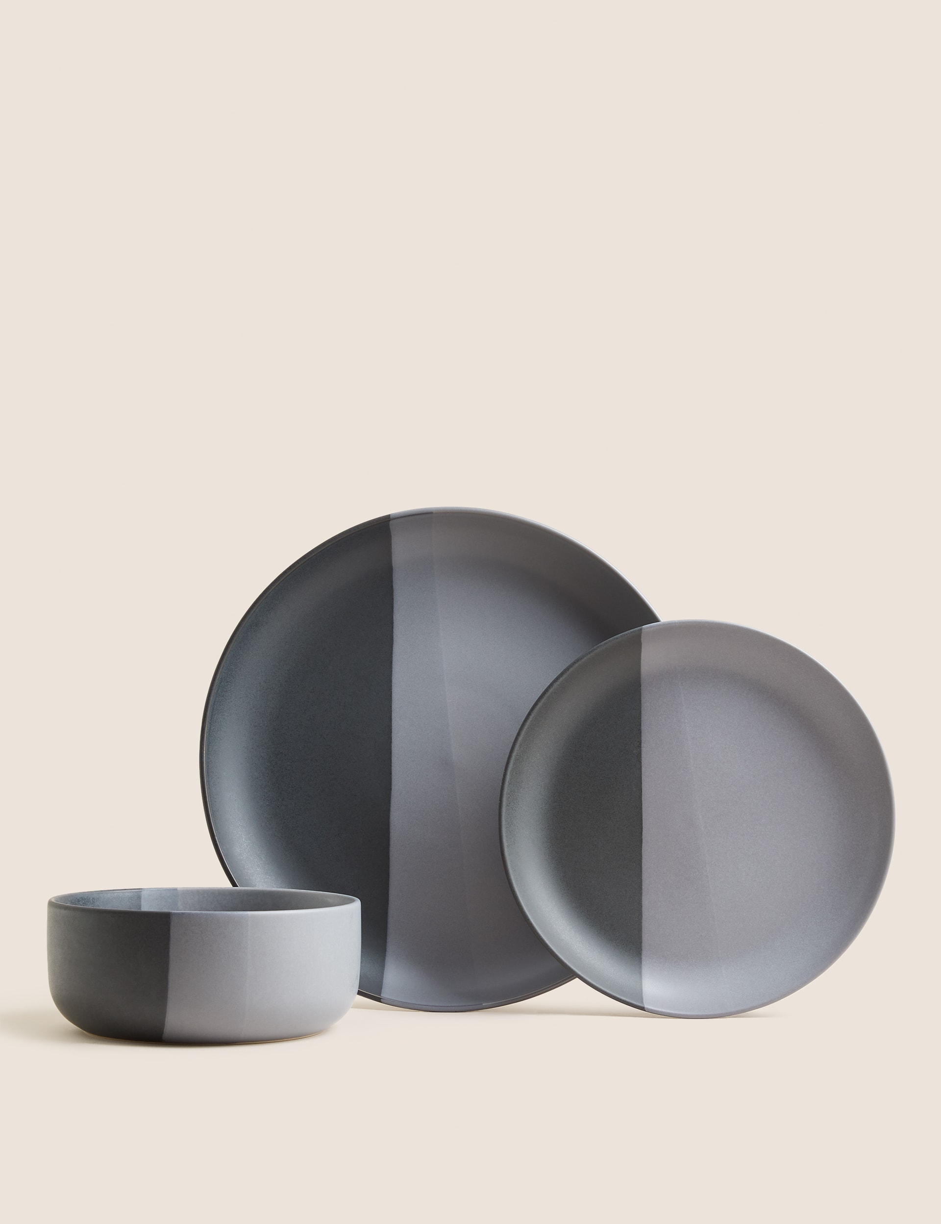 M&S Collection 12 Piece Dipped Dinner Set - Grey, Grey