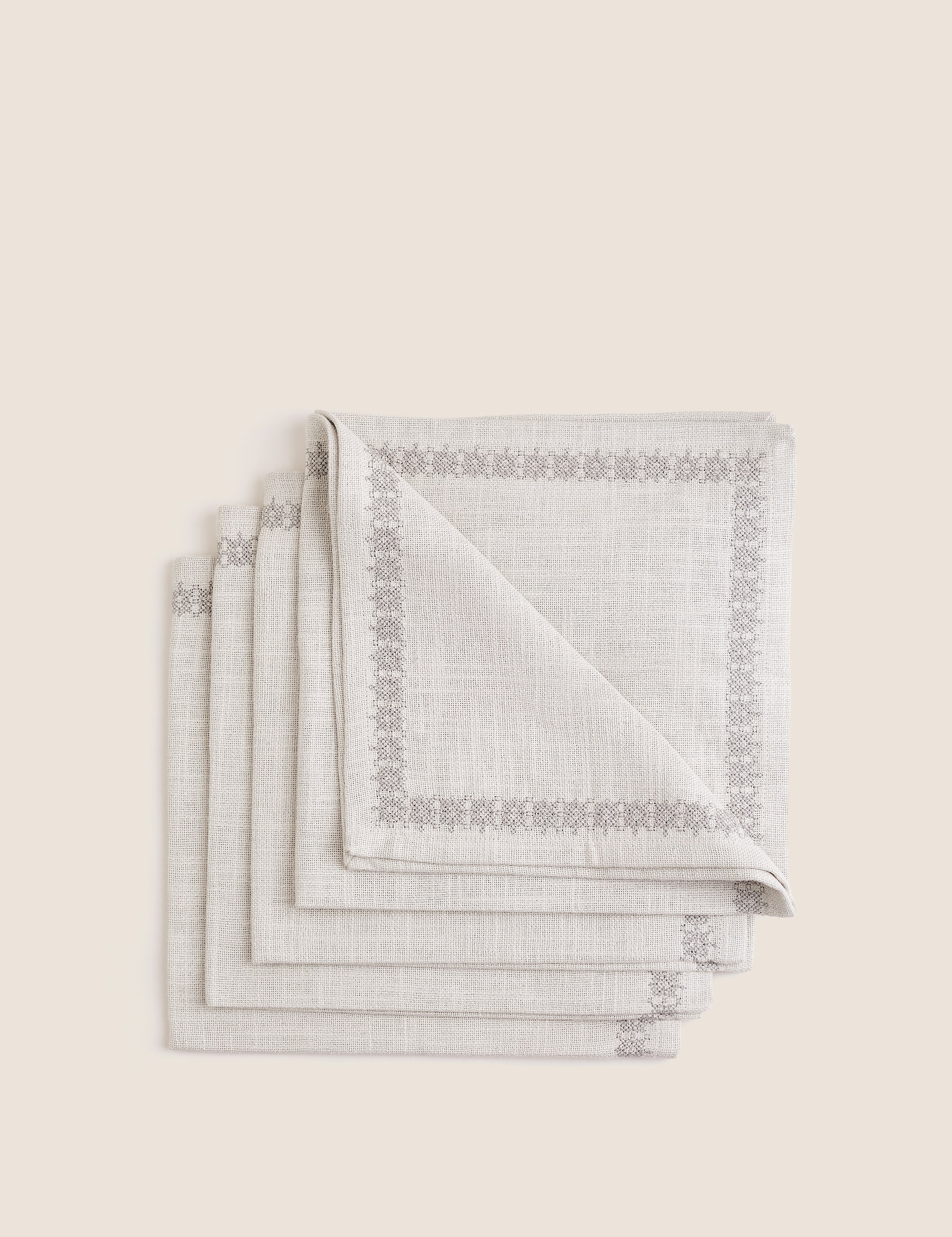 M&S X Fired Earth Set of 4 Pure Cotton Embroidered Napkins - Ochre, Ochre