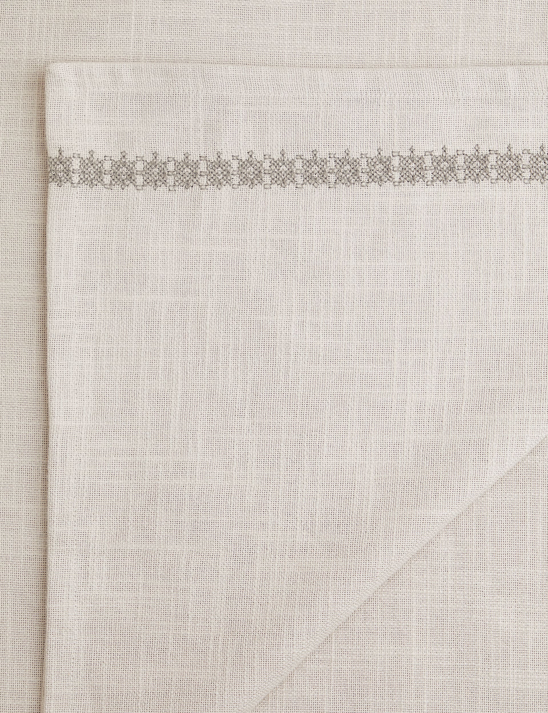 M&S X Fired Earth Pure Cotton Embroidered Tablecloth - Natural, Natural