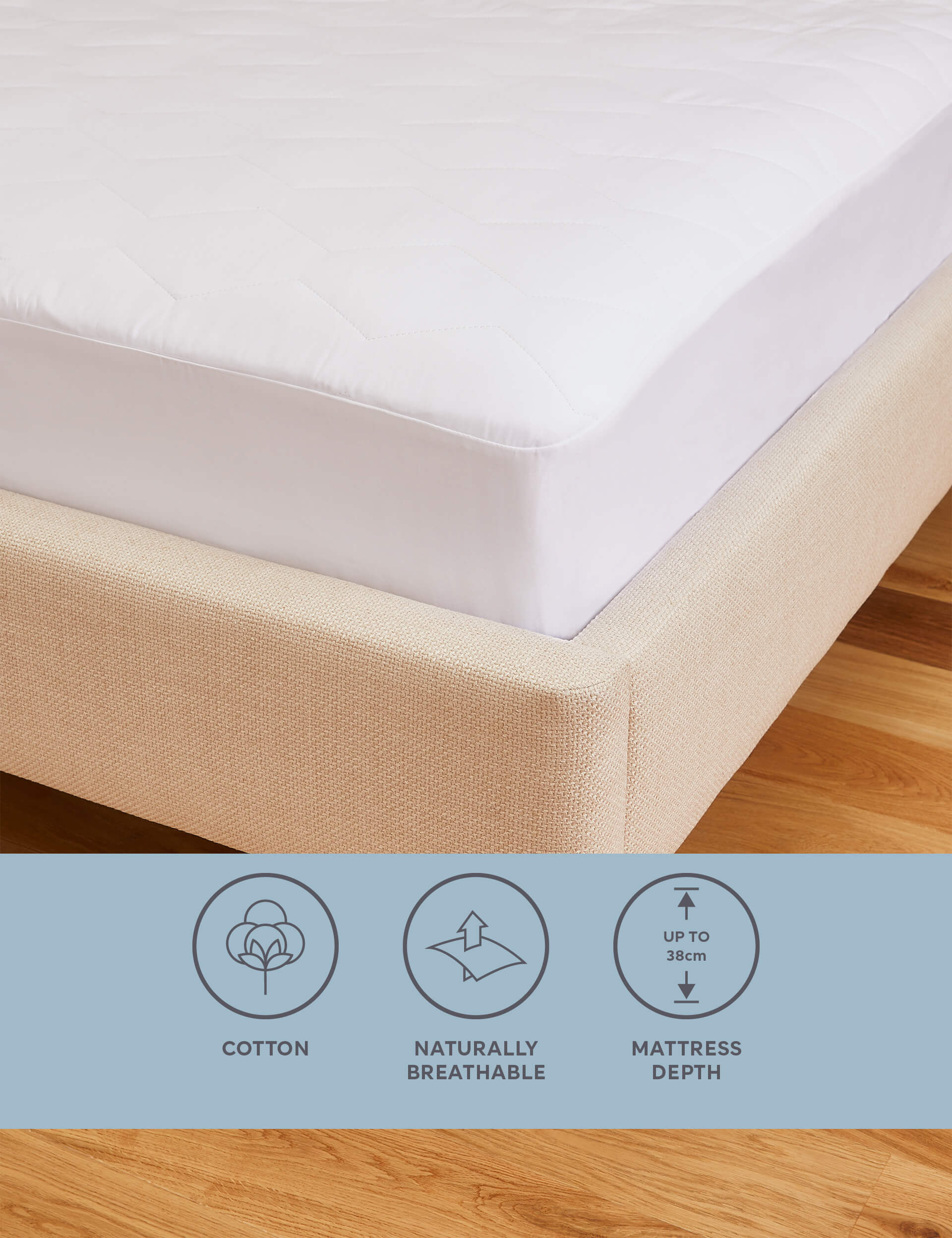 M&S Collection Pure Cotton Extra Deep Mattress Protector - 6FT - White, White