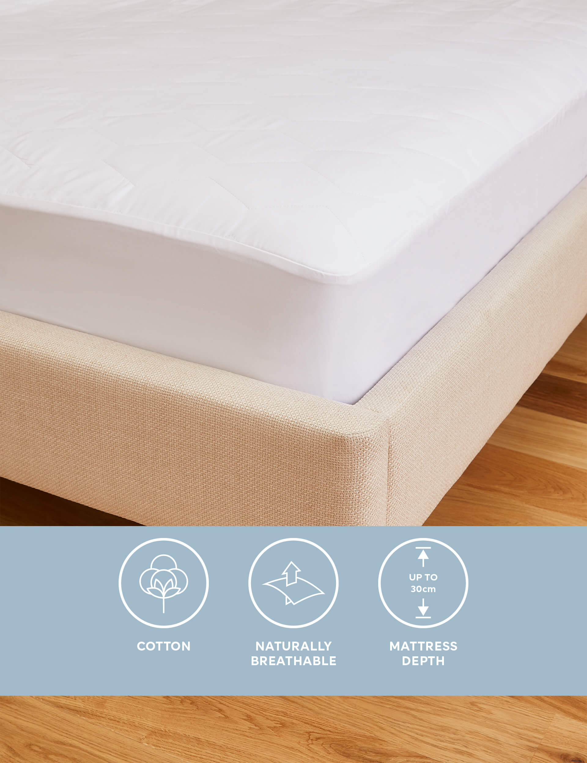 M&S Collection Pure Cotton Mattress Protector - SGL - White, White