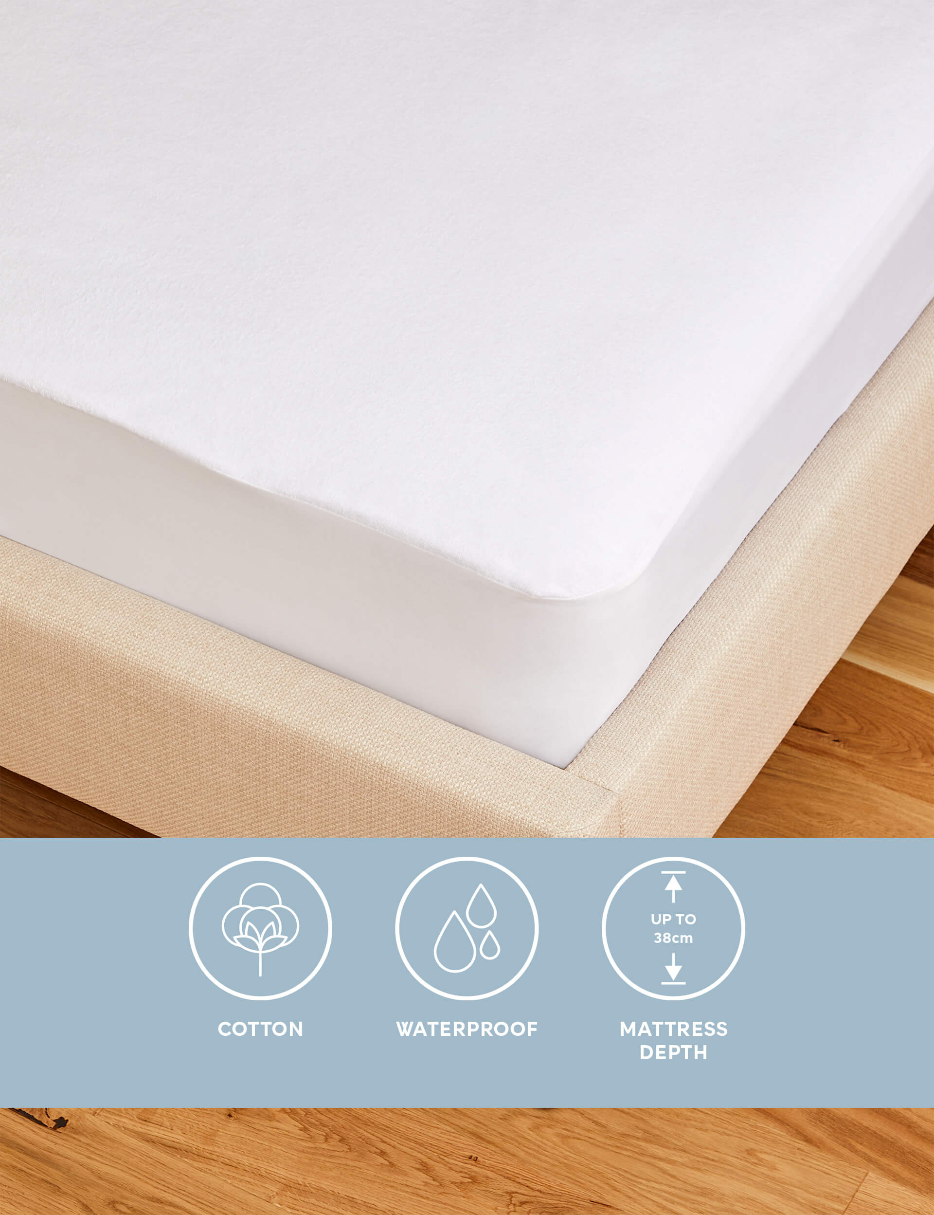 Sleep Solutions Terry Waterproof Extra Deep Mattress Protector - SGL - White, White