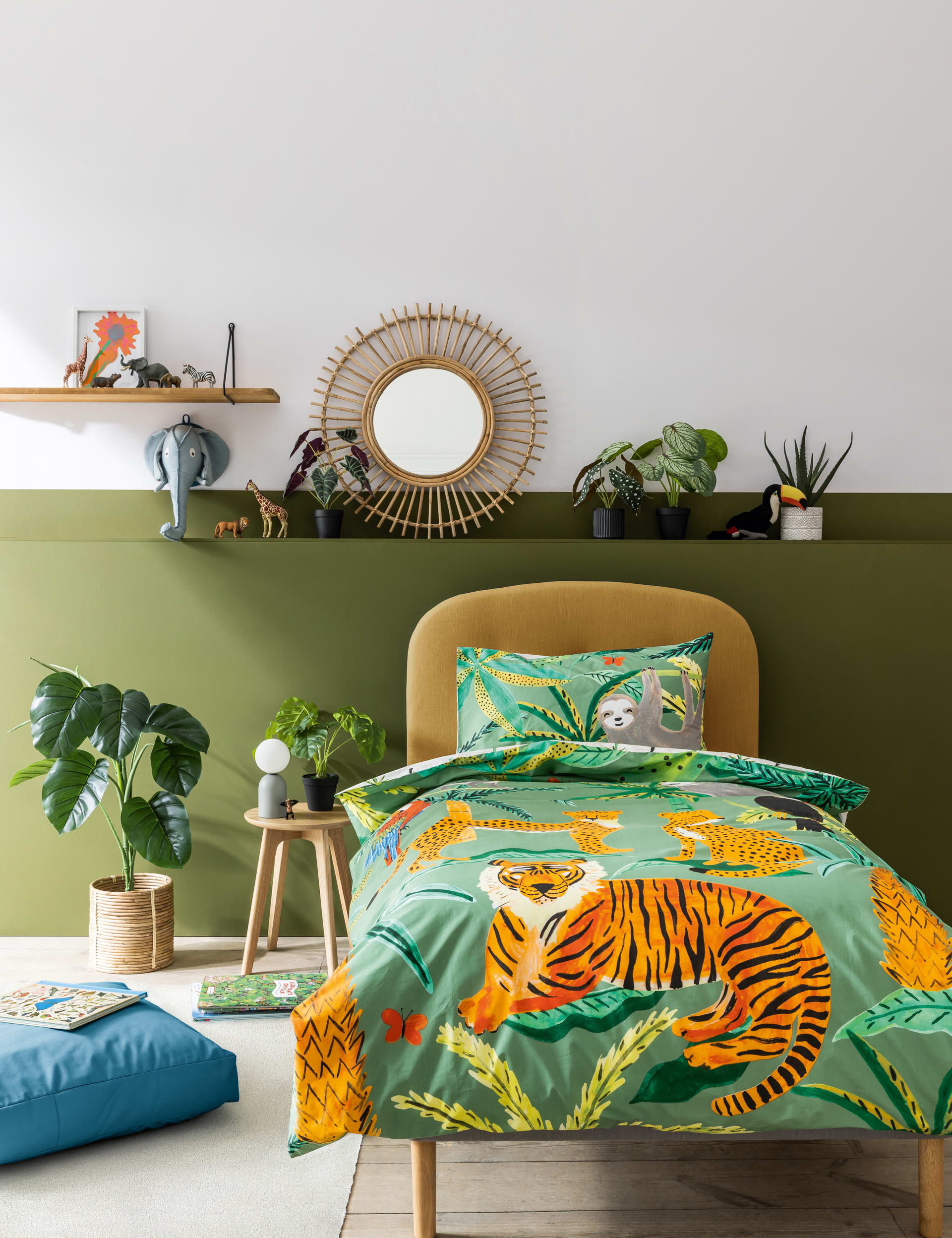 M&S Collection Jungle Pure Cotton Bedding Set - DBL - Green Mix, Green Mix