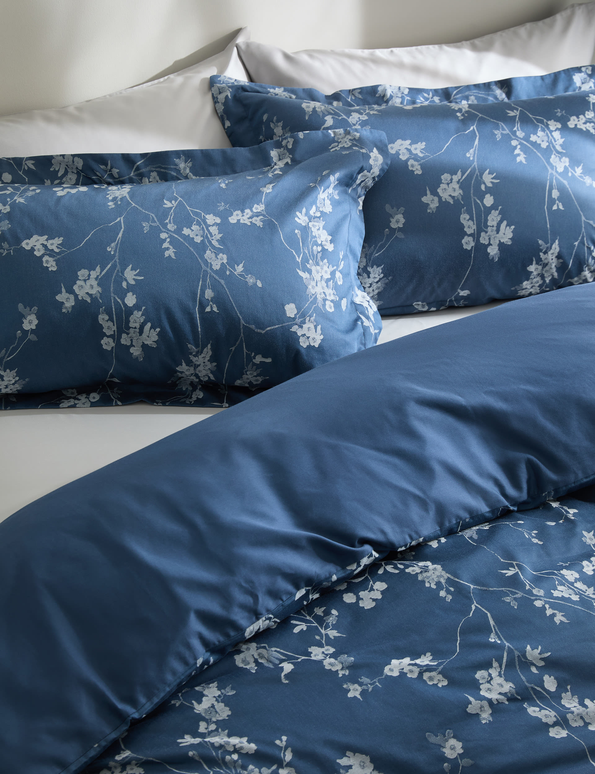 M&S Collection Pure Cotton Trailing Cherry Blossom Bedding Set - SGL - Blue Mix, Blue Mix