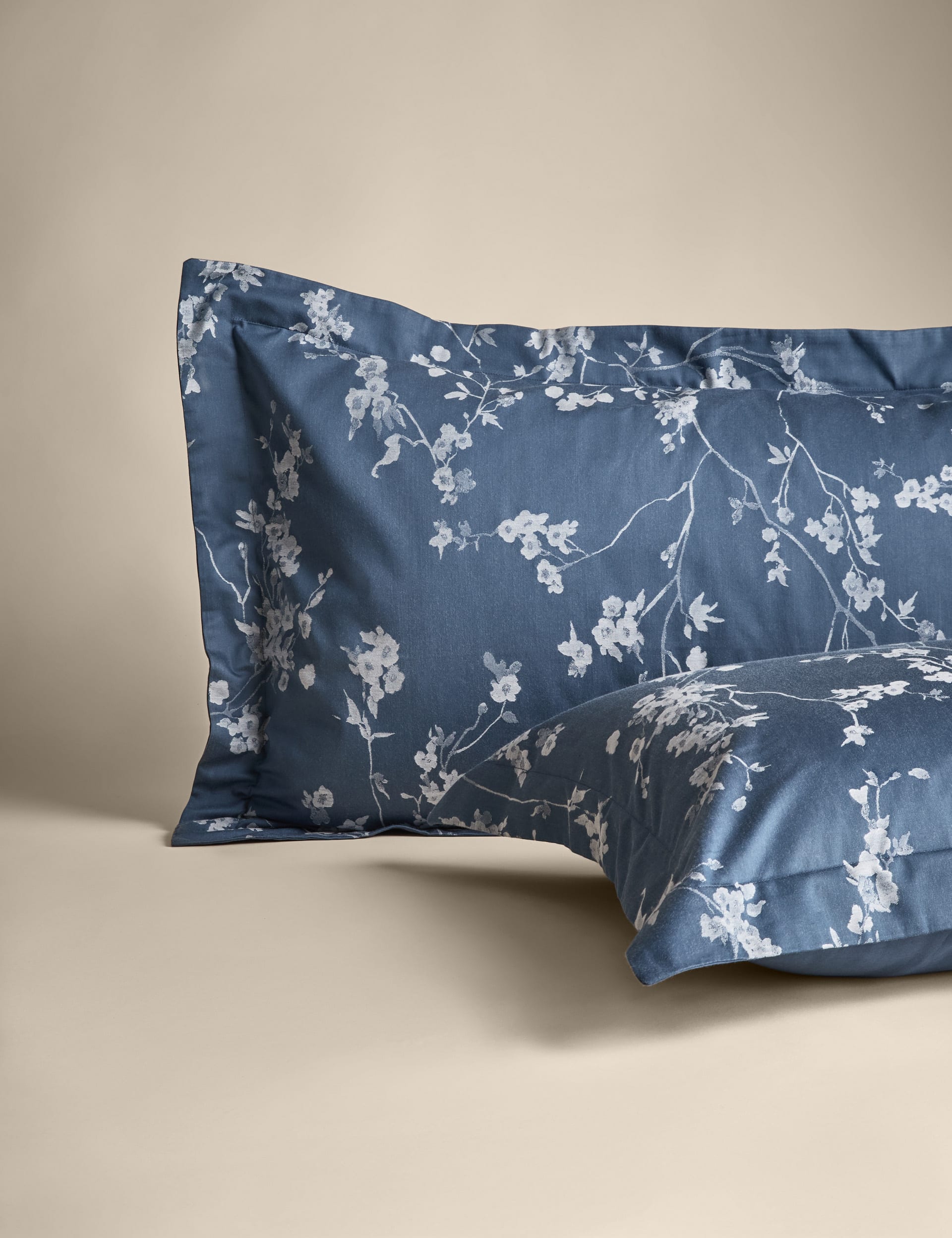 M&S Collection Pure Cotton Trailing Cherry Blossom Bedding Set - DBL - Blue Mix, Blue Mix