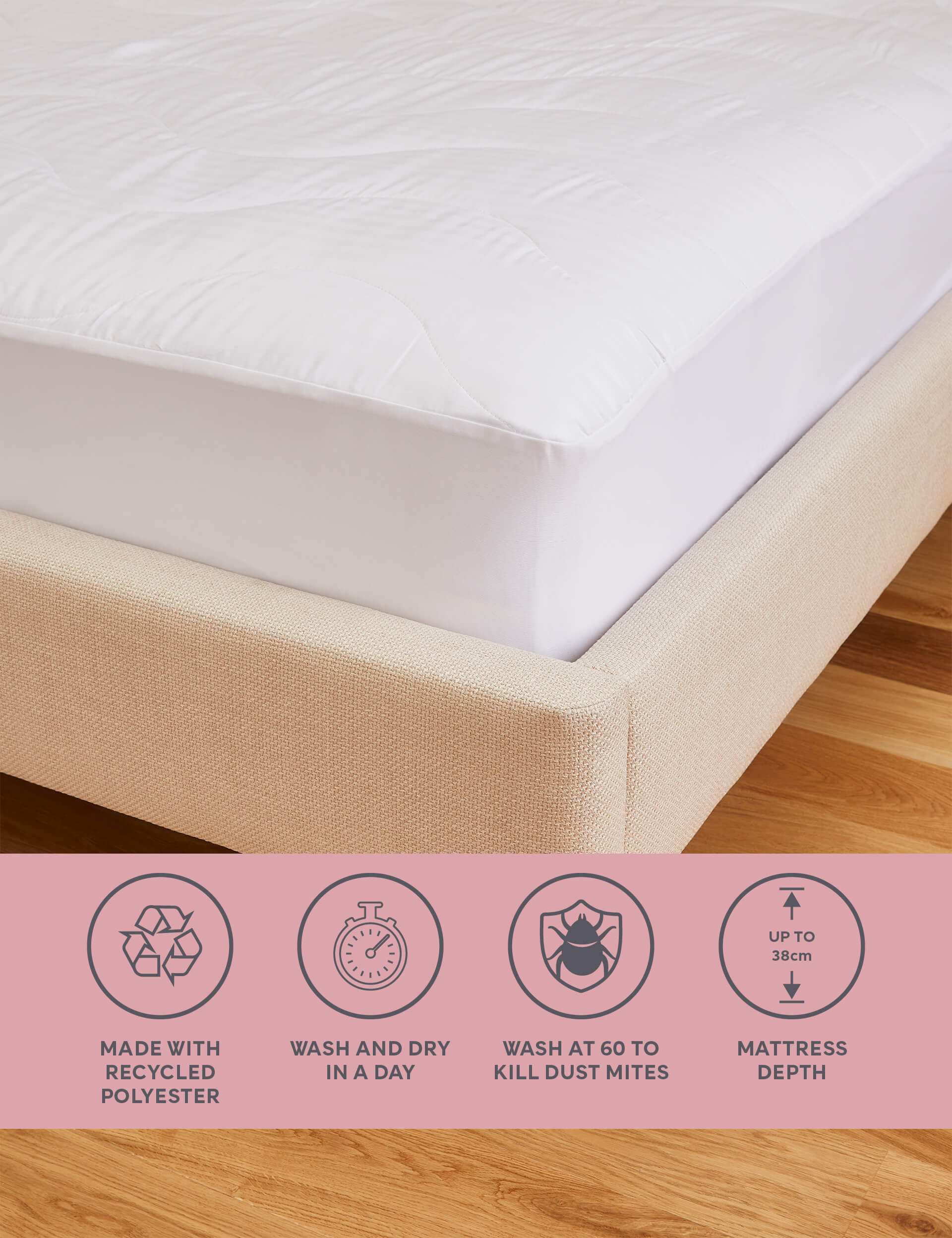 M&S Collection Supremely Washable Extra Deep Mattress Protector - 6FT - White, White