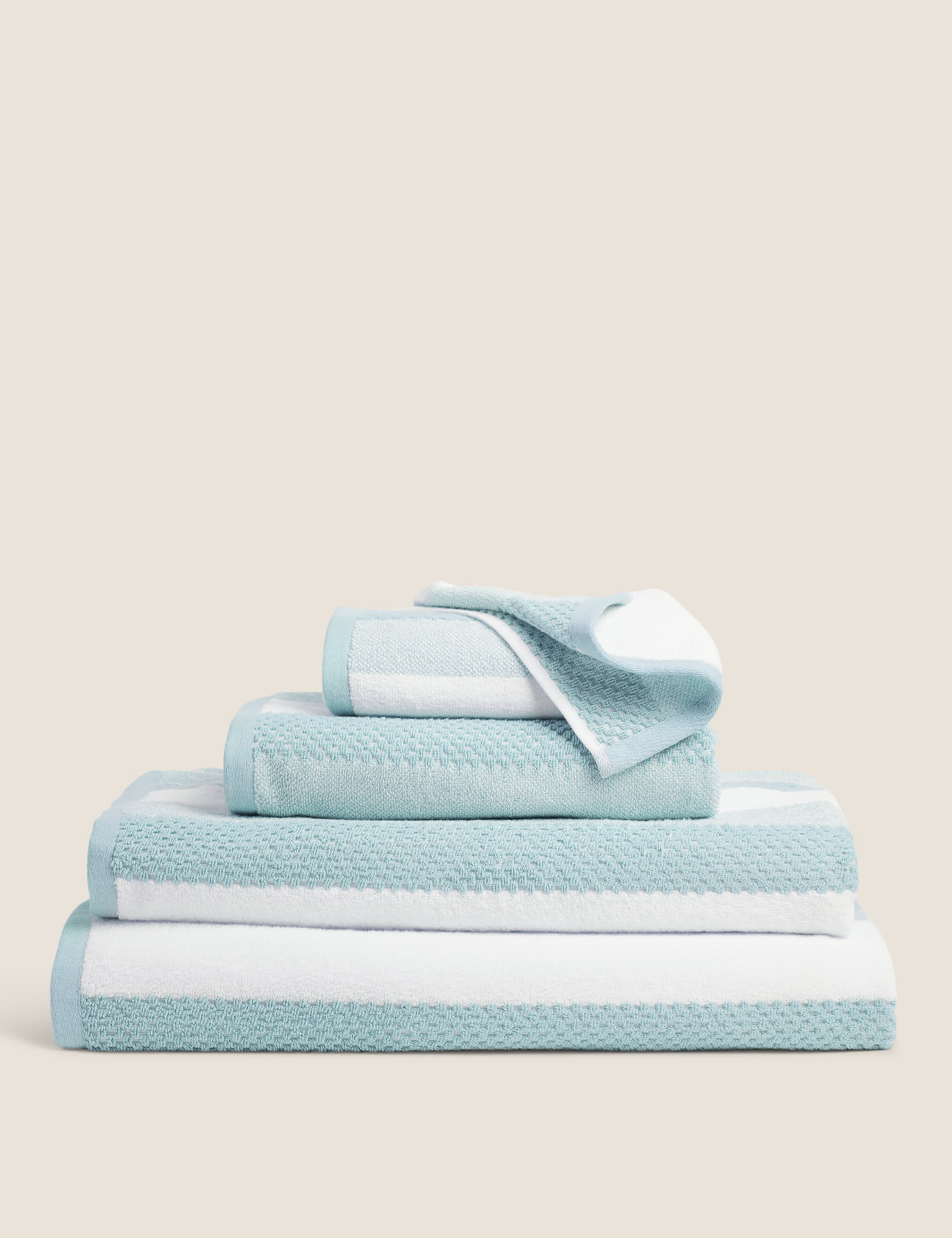 M&S Collection Pure Cotton Striped Textured Towel - HAND - Duck Egg, Bright Pink Mix,Duck Egg,Silver