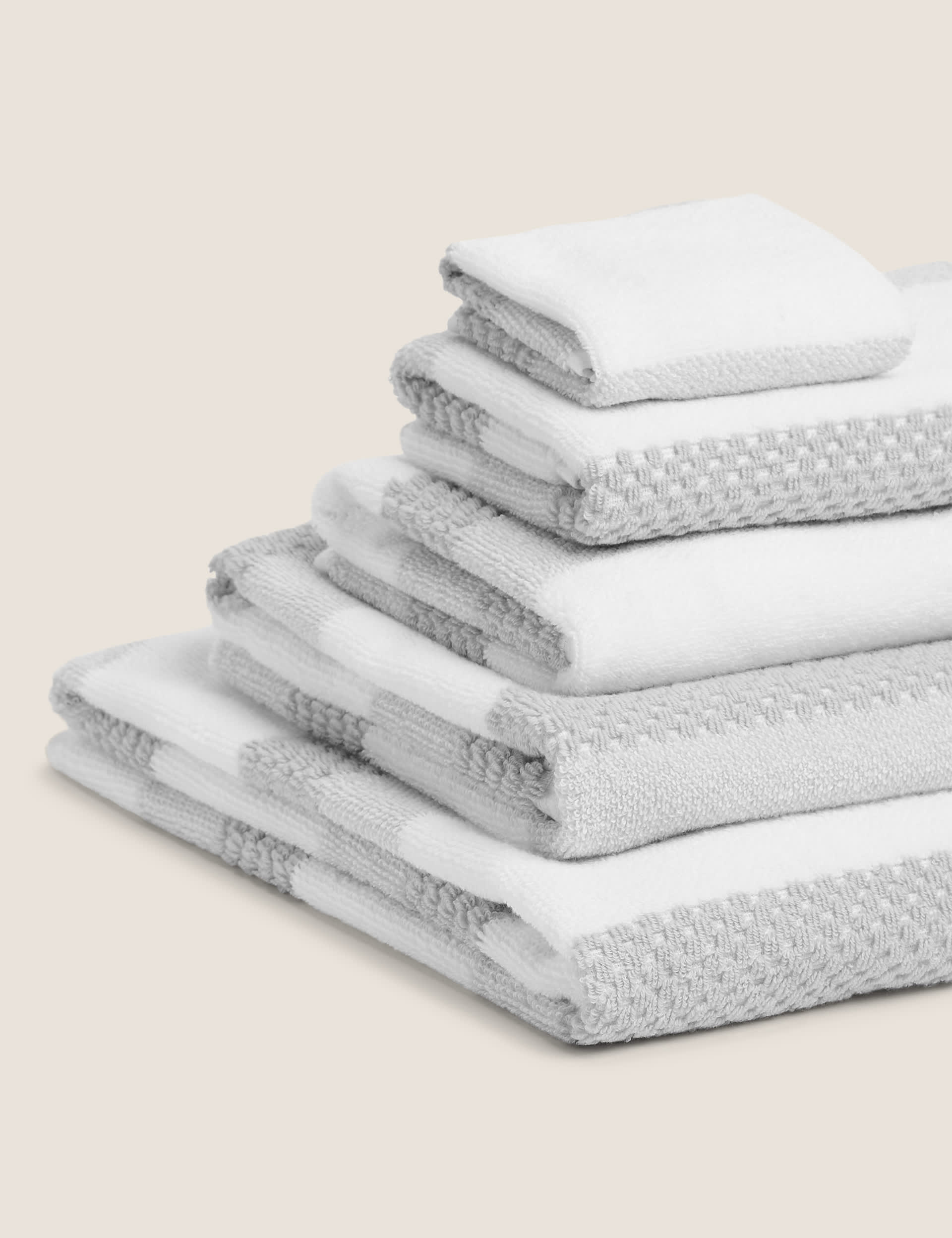 M&S Collection Pure Cotton Striped Textured Towel - BATH - Silver Grey, Silver Grey,Duck Egg,Charcoa