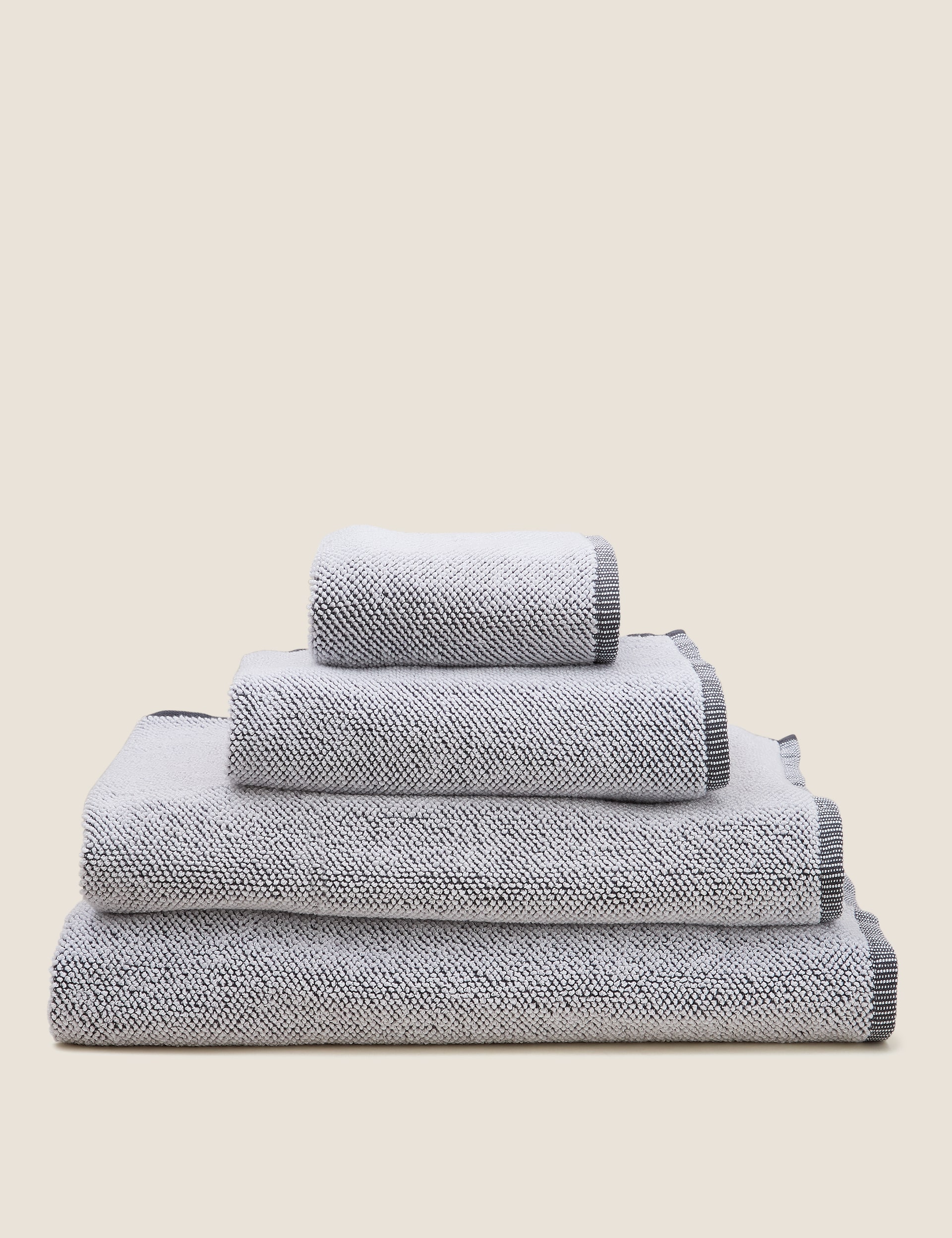 M&S Collection Pure Cotton Cosy Weave Towel - HAND - Grey Mix, Grey Mix,Navy,Sage Green