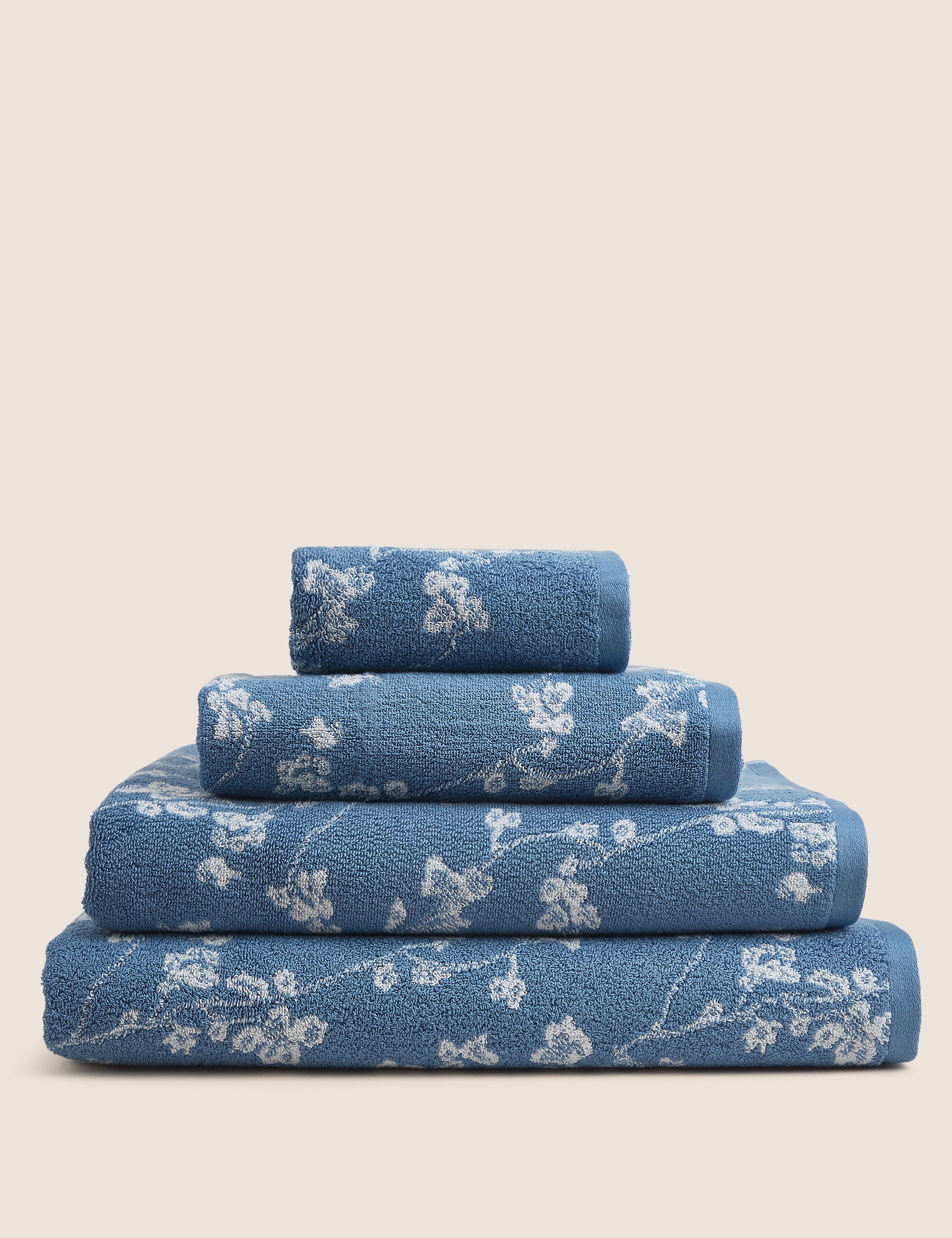 M&S Collection Super Soft Pure Cotton Floral Jacquard Towel - EXL - Light Blue, Light Blue