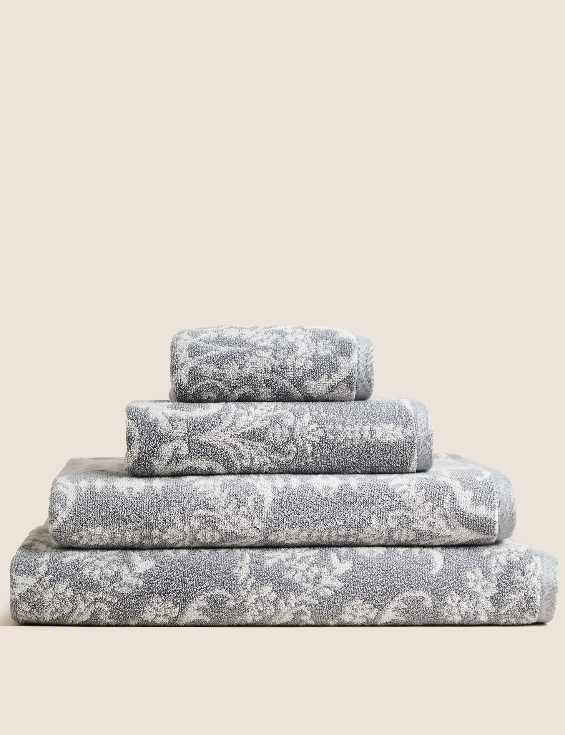 M&S Collection Pure Cotton Damask Jacquard Towel - BATH - Grey Mix, Grey Mix