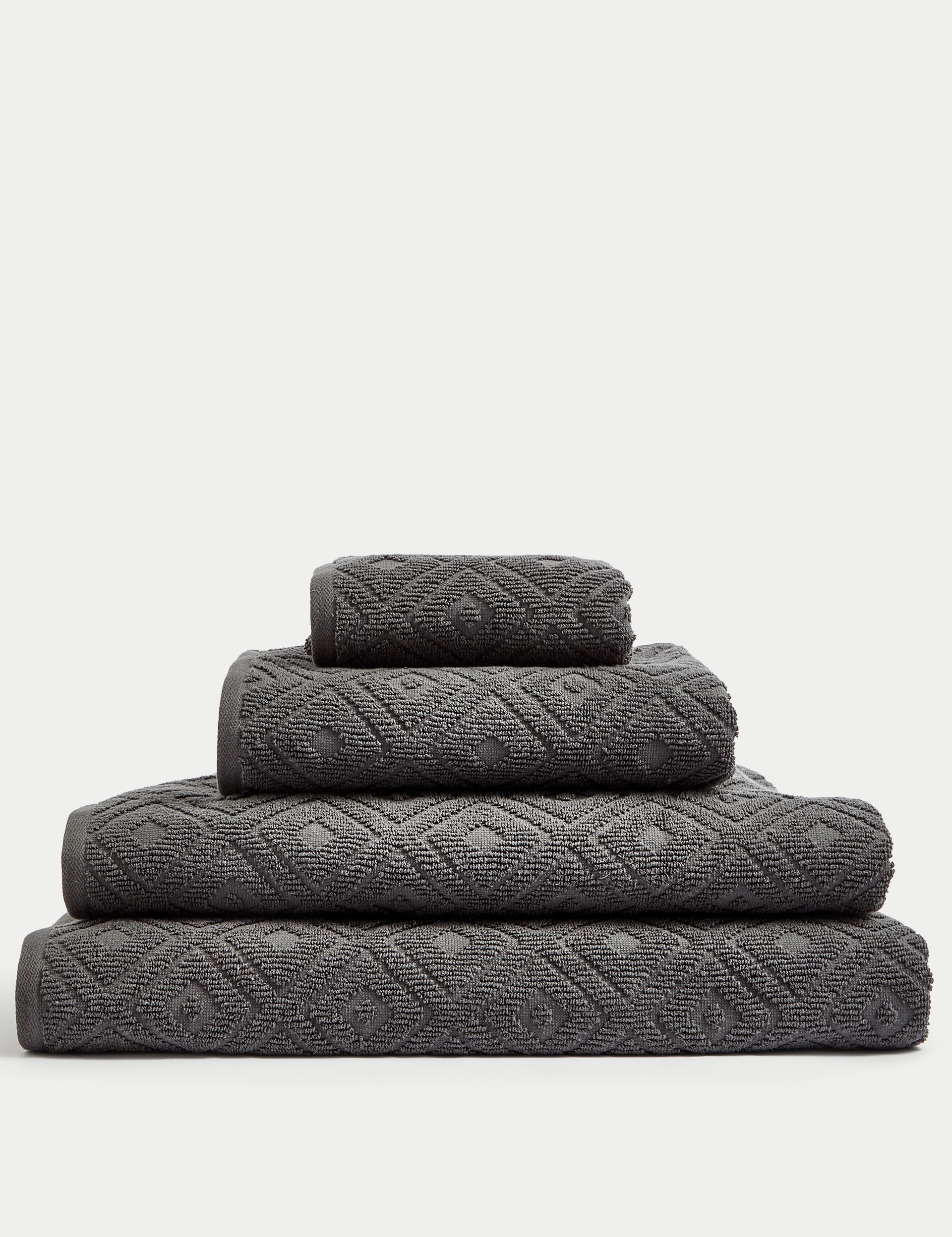 M&S Collection Pure Cotton Geometric Diamond Towel - HAND - Charcoal, Charcoal