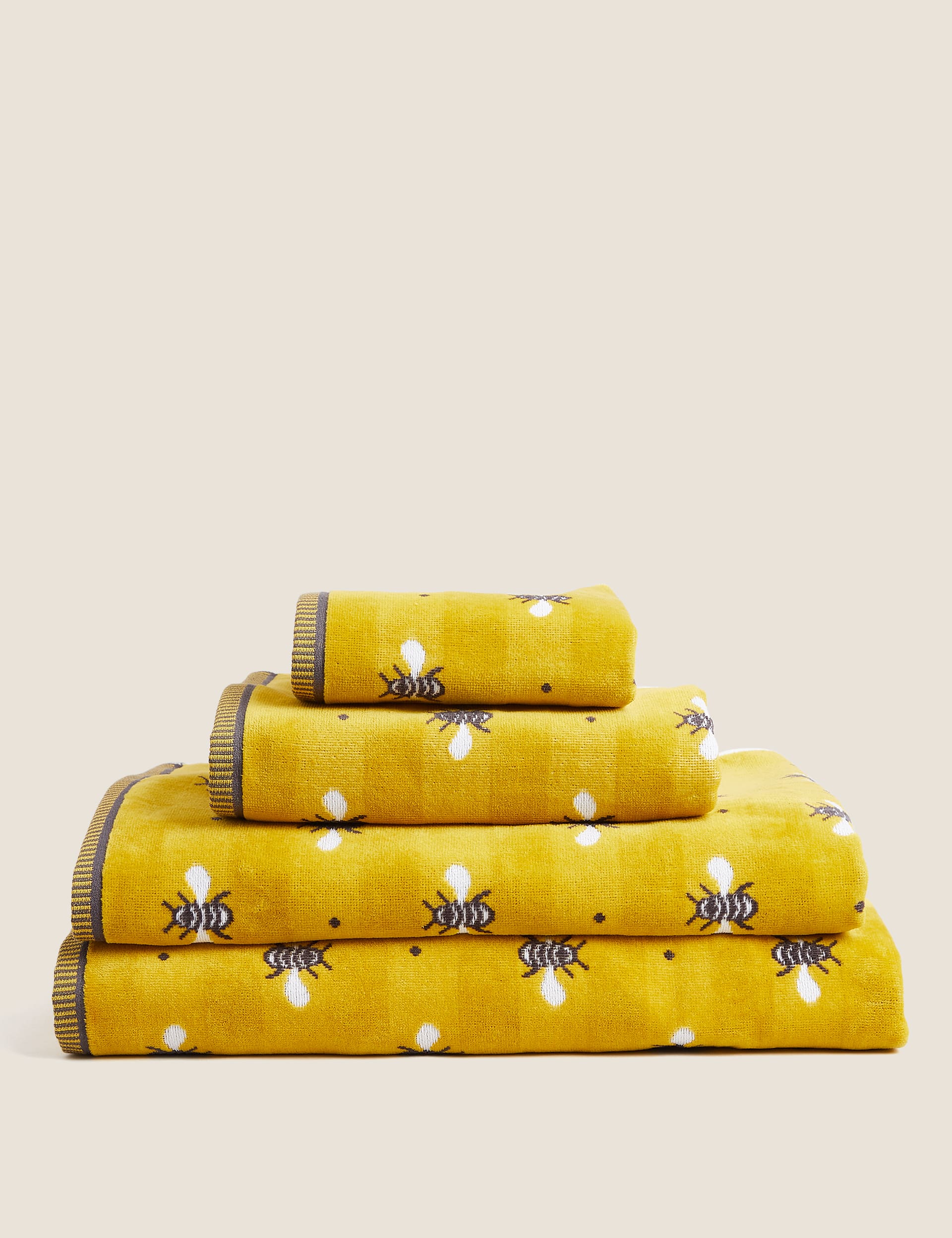 M&S Collection Pure Cotton Repeat Bee Towel - HAND - Ochre, Ochre