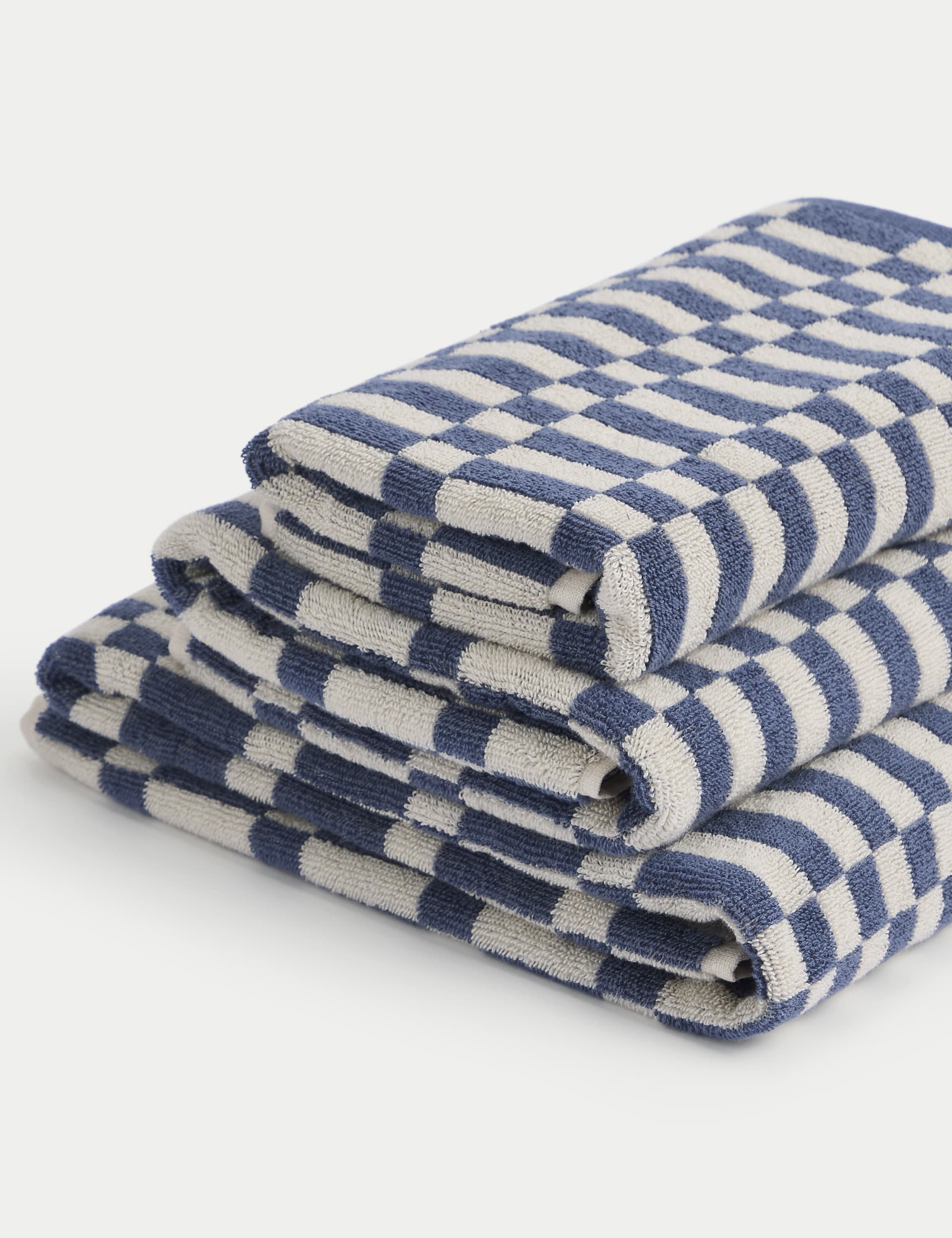 M&S Collection Pure Cotton Geometric Check Towel - EXL - Mid Blue, Mid Blue,Clay