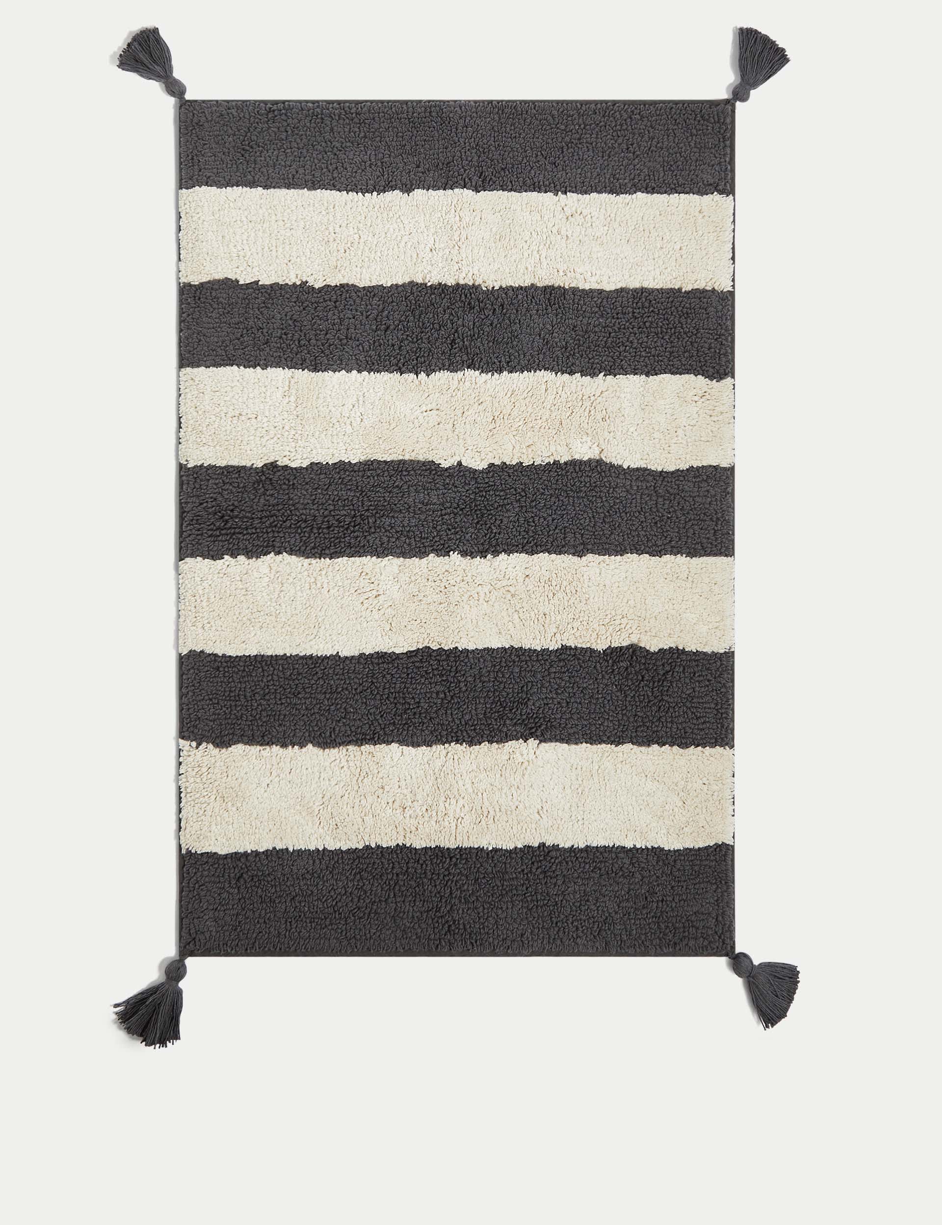 M&S Collection Pure Cotton Striped Bath Mat - Charcoal, Natural,Forest Green,Powder Blue,Charcoal,Cl