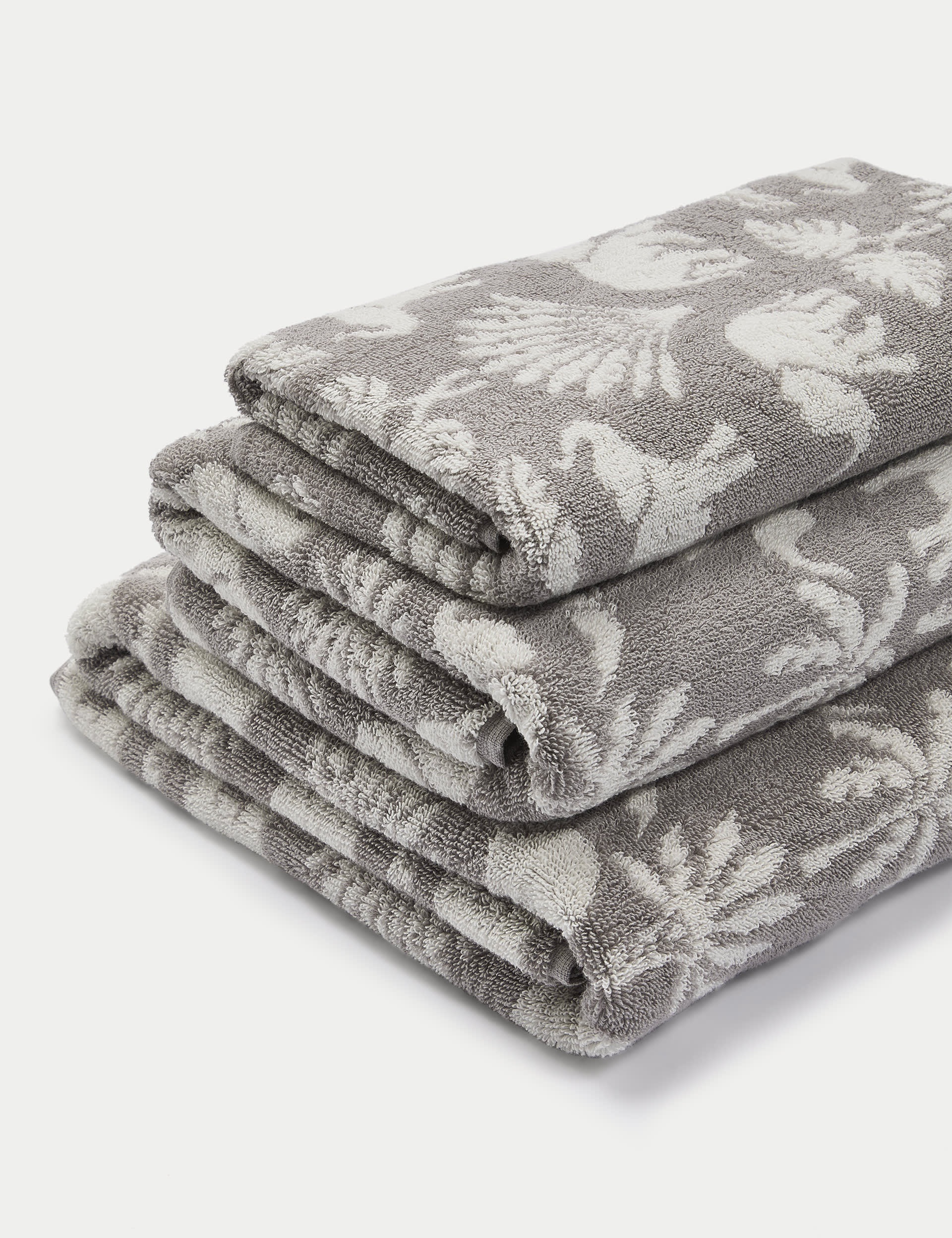 M&S Collection Pure Cotton Elephant Palm Towel - BATH - Light Grey, Light Grey,Sage,Forest Green