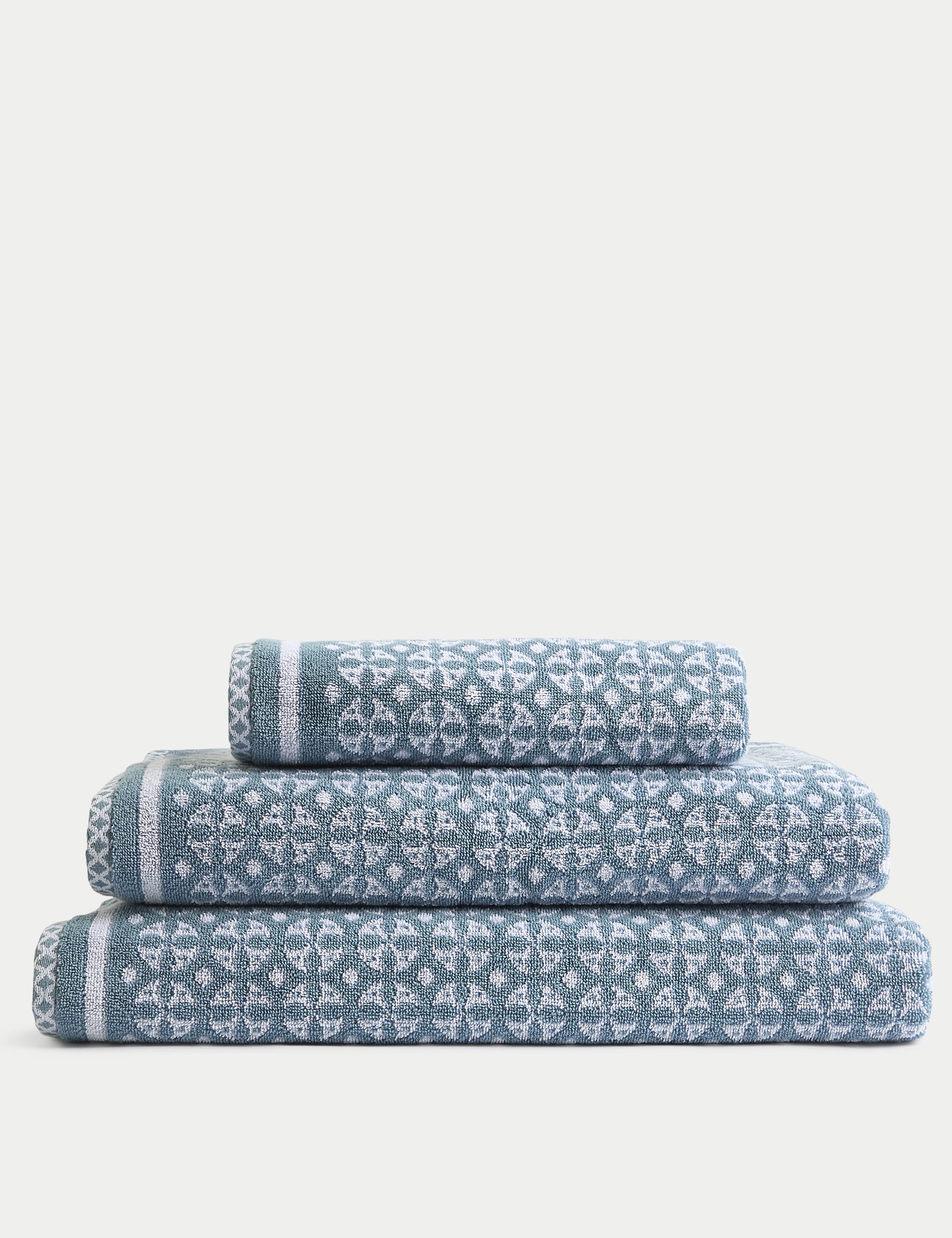 M&S Collection Pure Cotton Geometric Circle Towel - EXL - Chambray, Chambray,Ochre,Forest Green,Dust